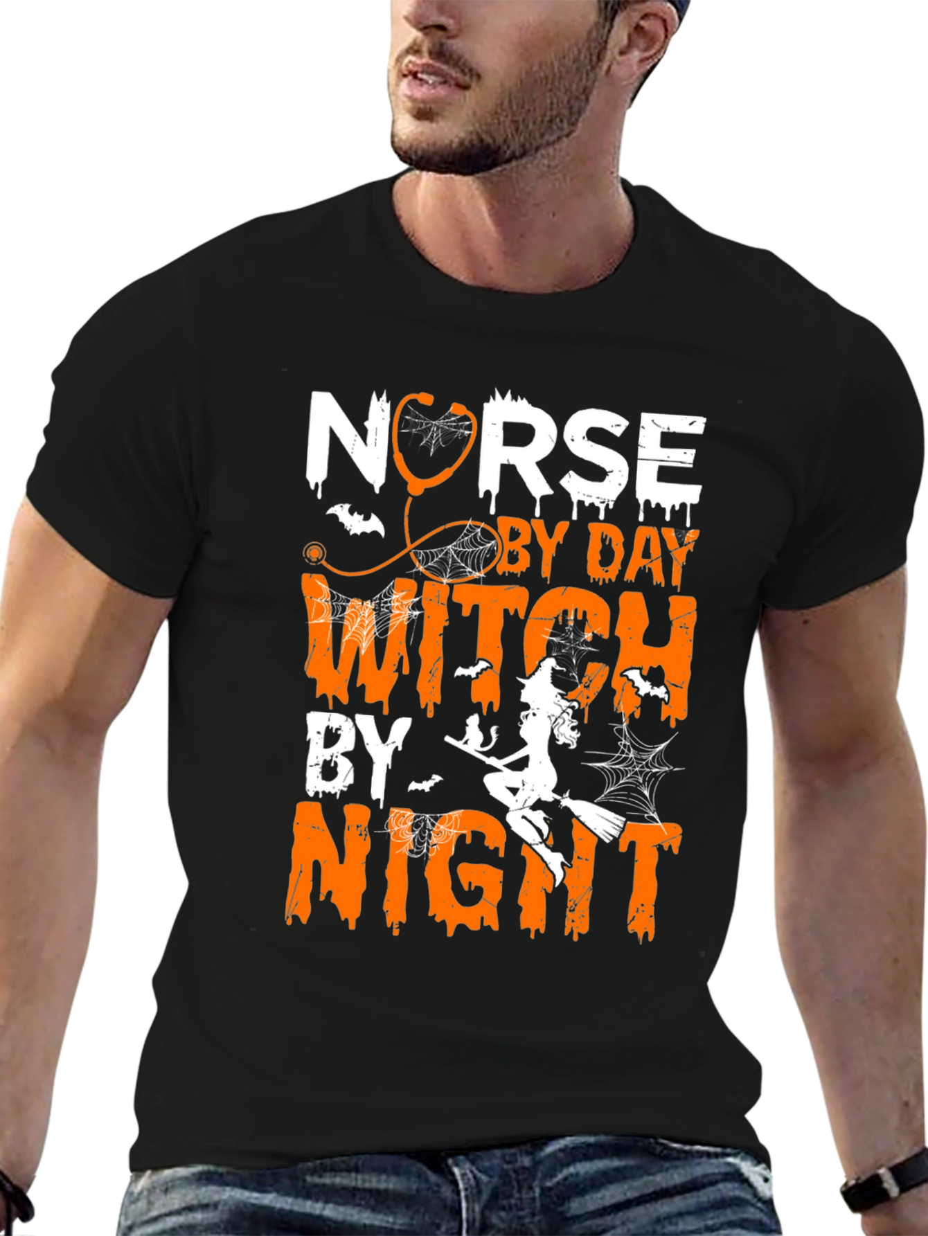 Black Nurse By Day Witch By Night Halloween T-Shirt view 6