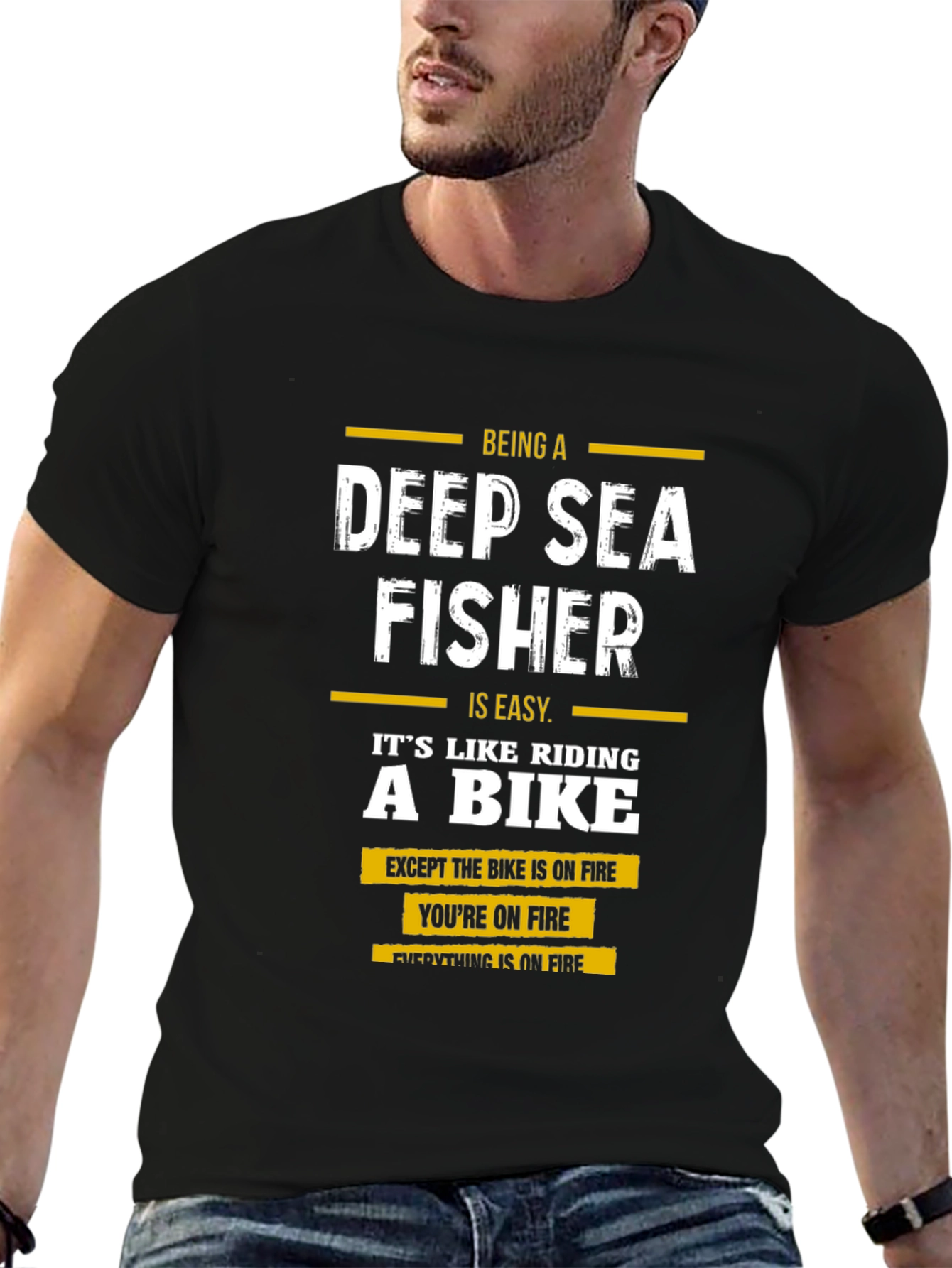 Black Deep Sea Fisher Funny T-Shirt view 6