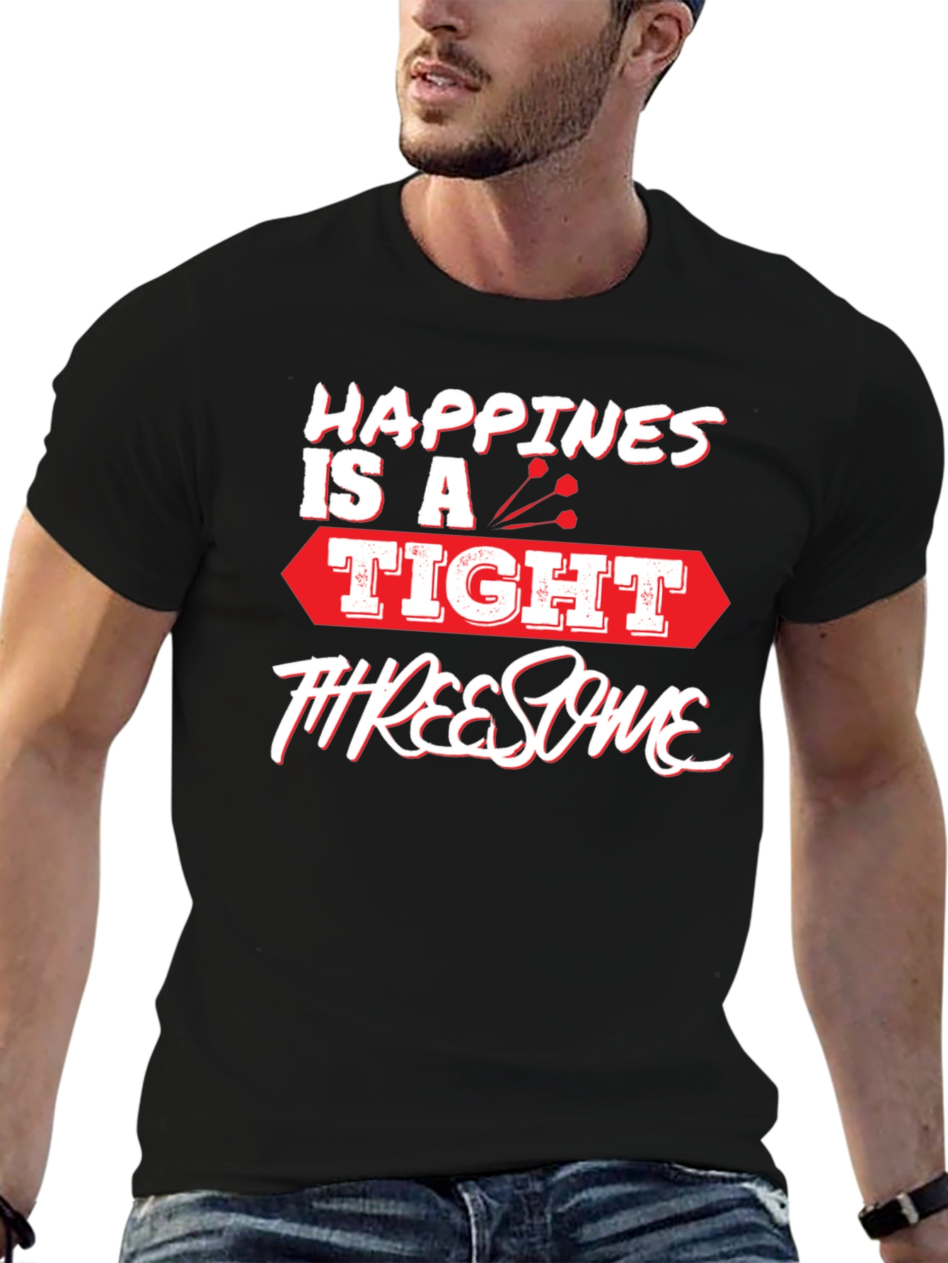Black Happiness is a Tight Threesome Funny T-Shirt view 6