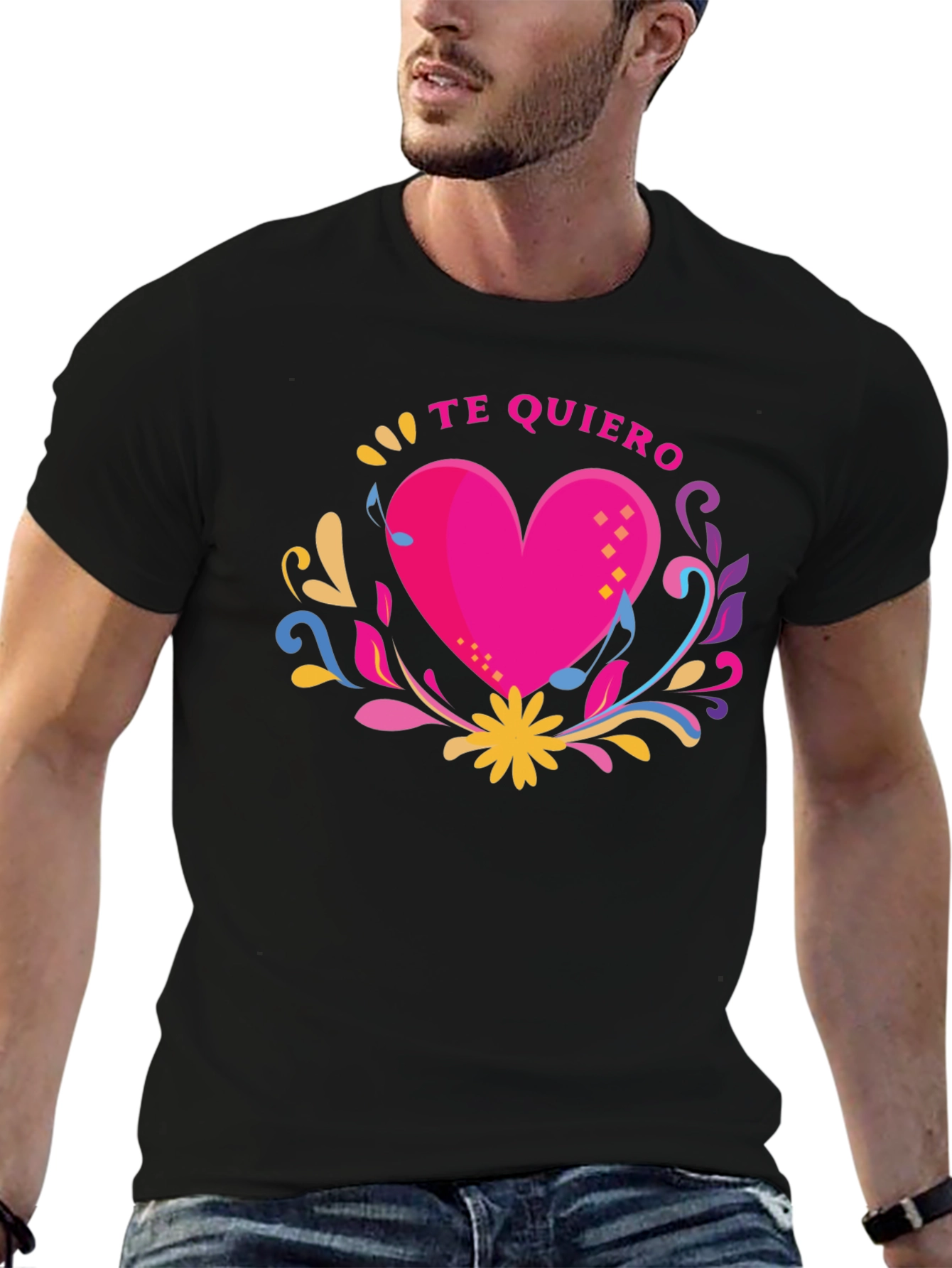 Black Te Quiero Heart Graphic Black T-Shirt view 6