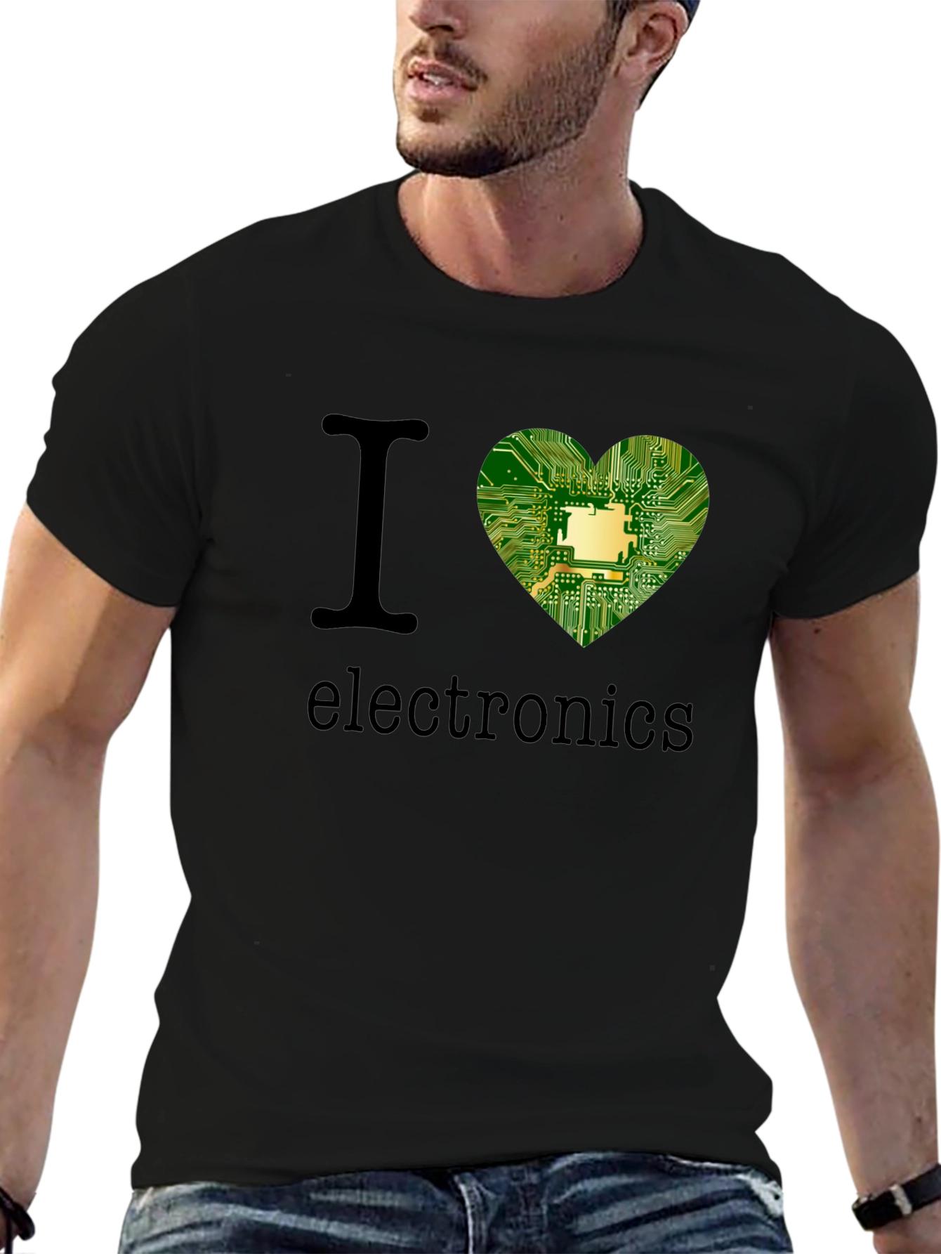 Black I Heart Electronics T-Shirt - Circuit Board Design view 6