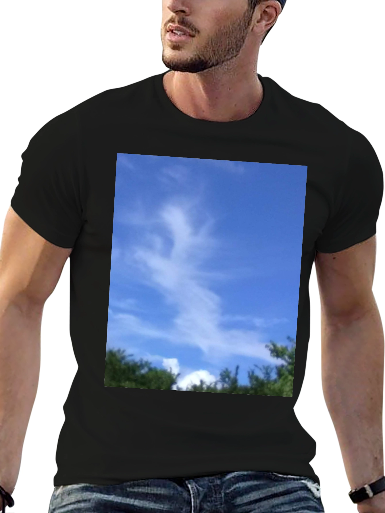 Black Sky Cloud Nature Graphic Tee - Black Unisex T-Shirt view 6