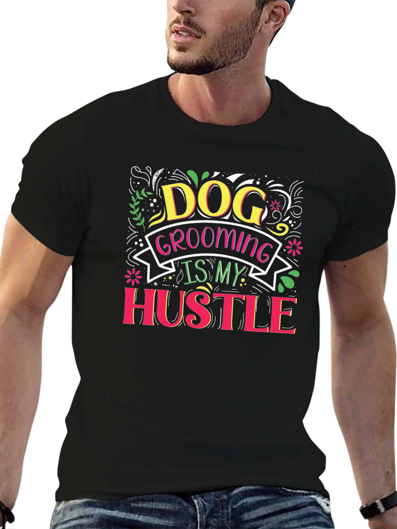 Black Dog Grooming Hustle T-Shirt view 6