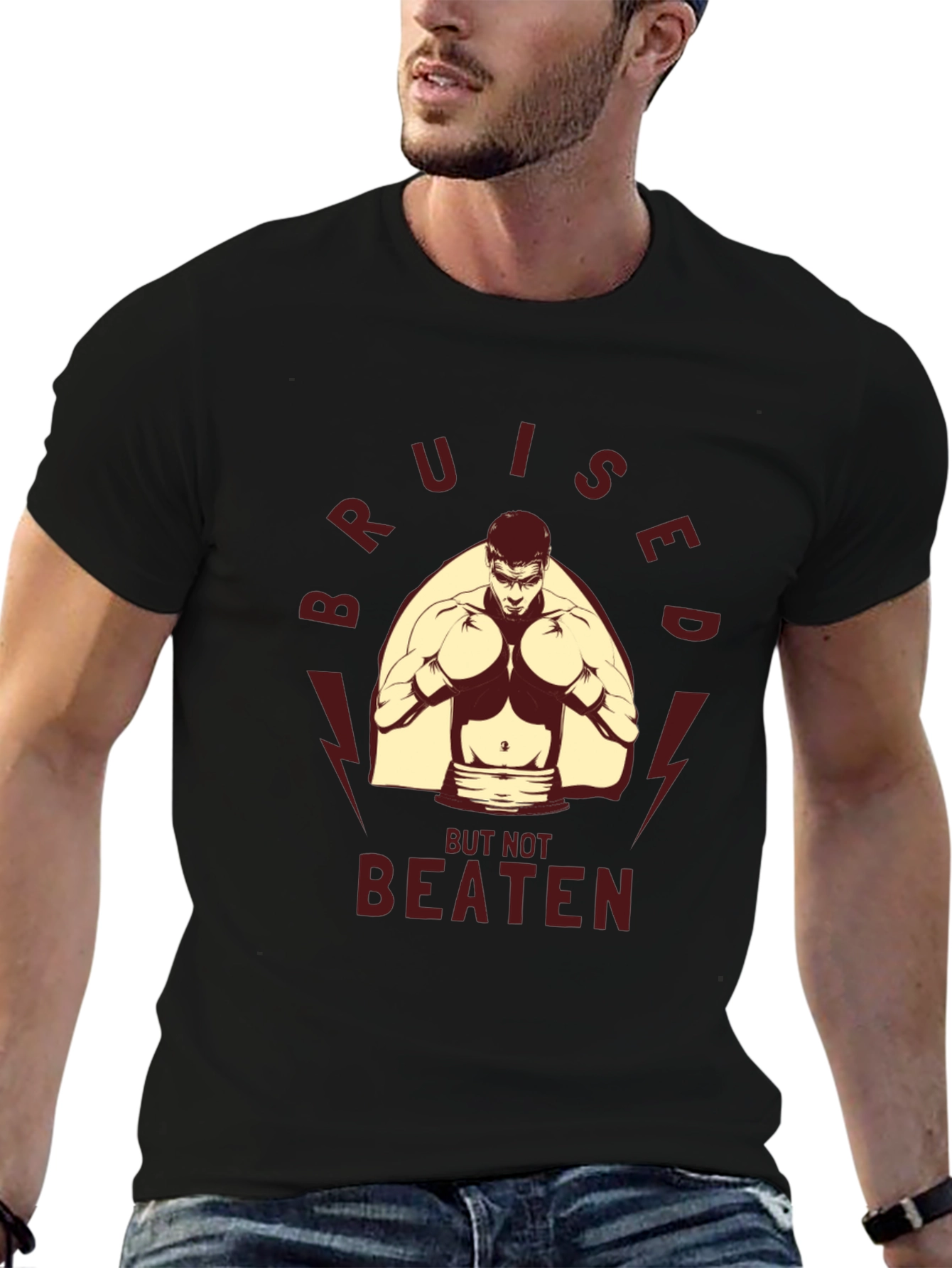 Black Bruised But Not Beaten Boxing Graphic Tee view 6