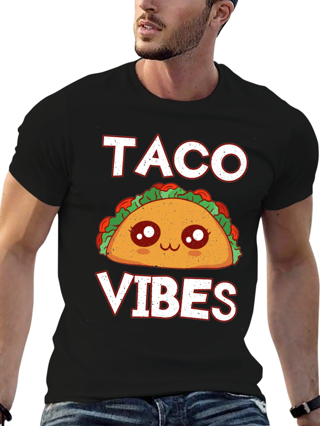 Black Taco Vibes Graphic Tee - Funny Food Shirt view 6