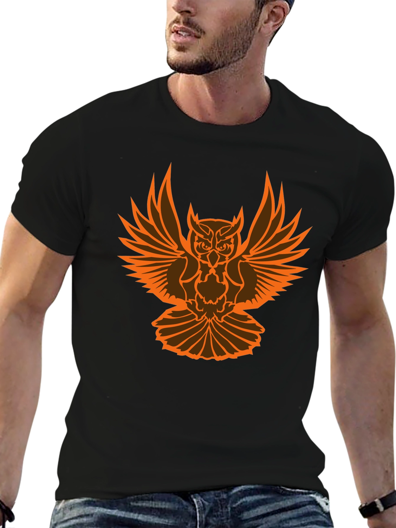 Black Owl Graphic Black T-Shirt for Men view 6