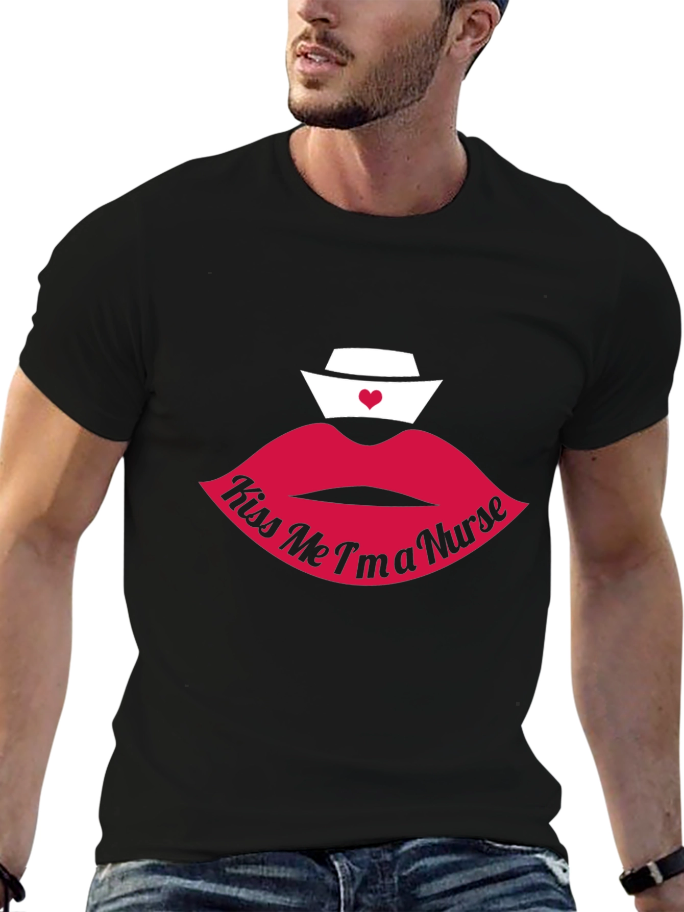 Black Kiss Me I'm A Nurse Lips Graphic T-Shirt view 6