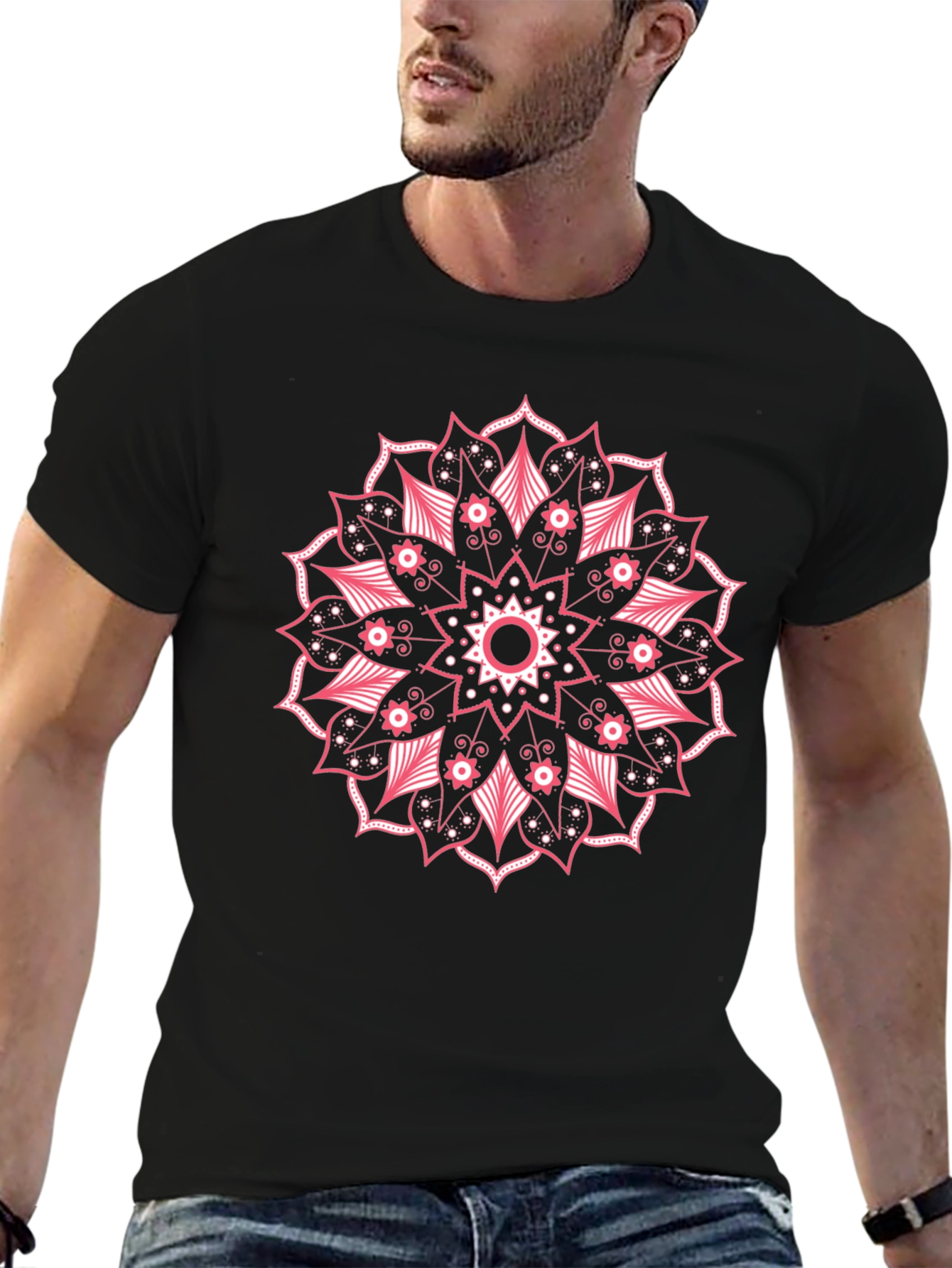 Black Black Mandala Graphic Tee - Stylish Crew Neck Comfort view 6