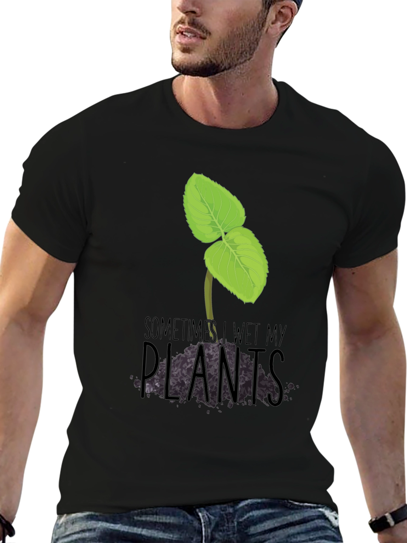 Black Funny 'Sometimes I Wet My Plants' Graphic Tee view 6