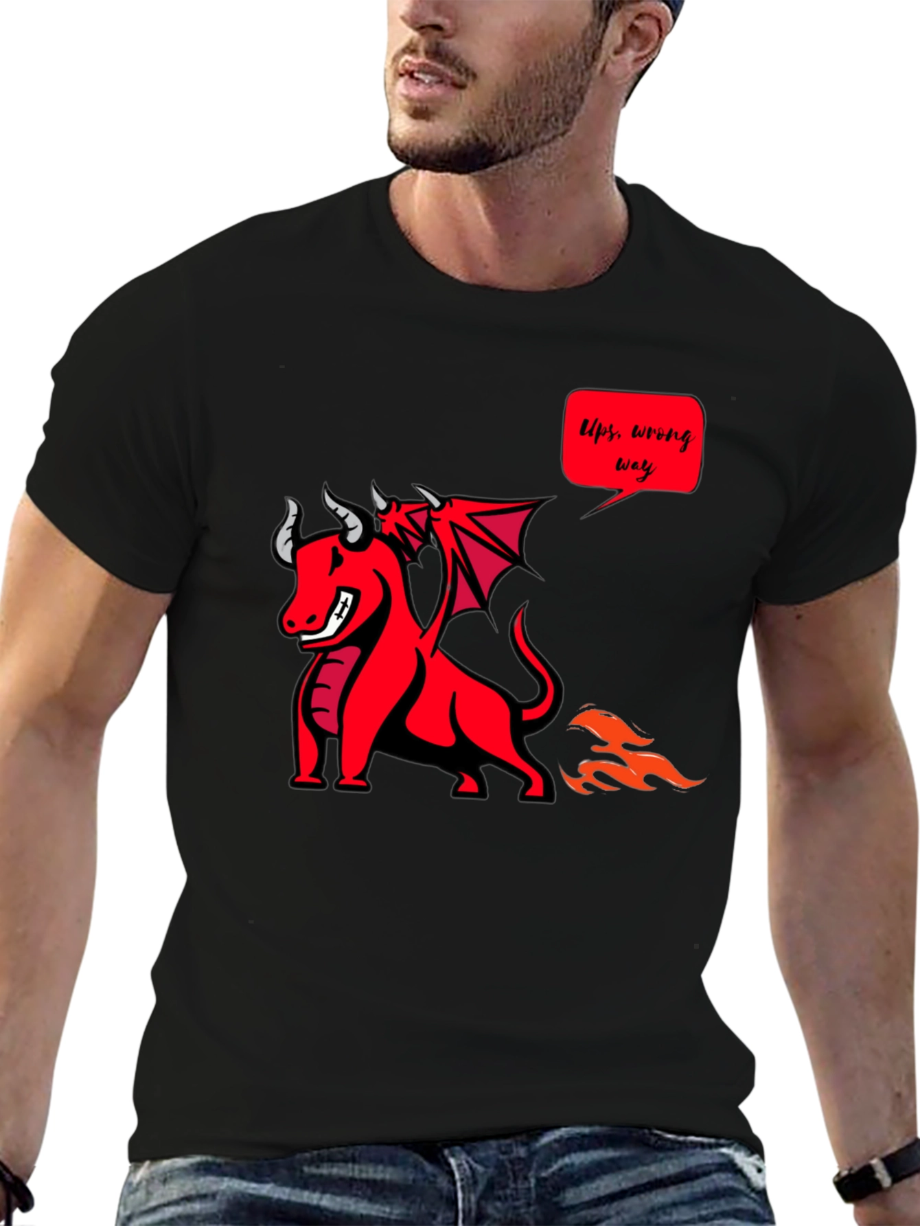 Black Funny Dragon T-Shirt - Ups, Wrong Way! view 6