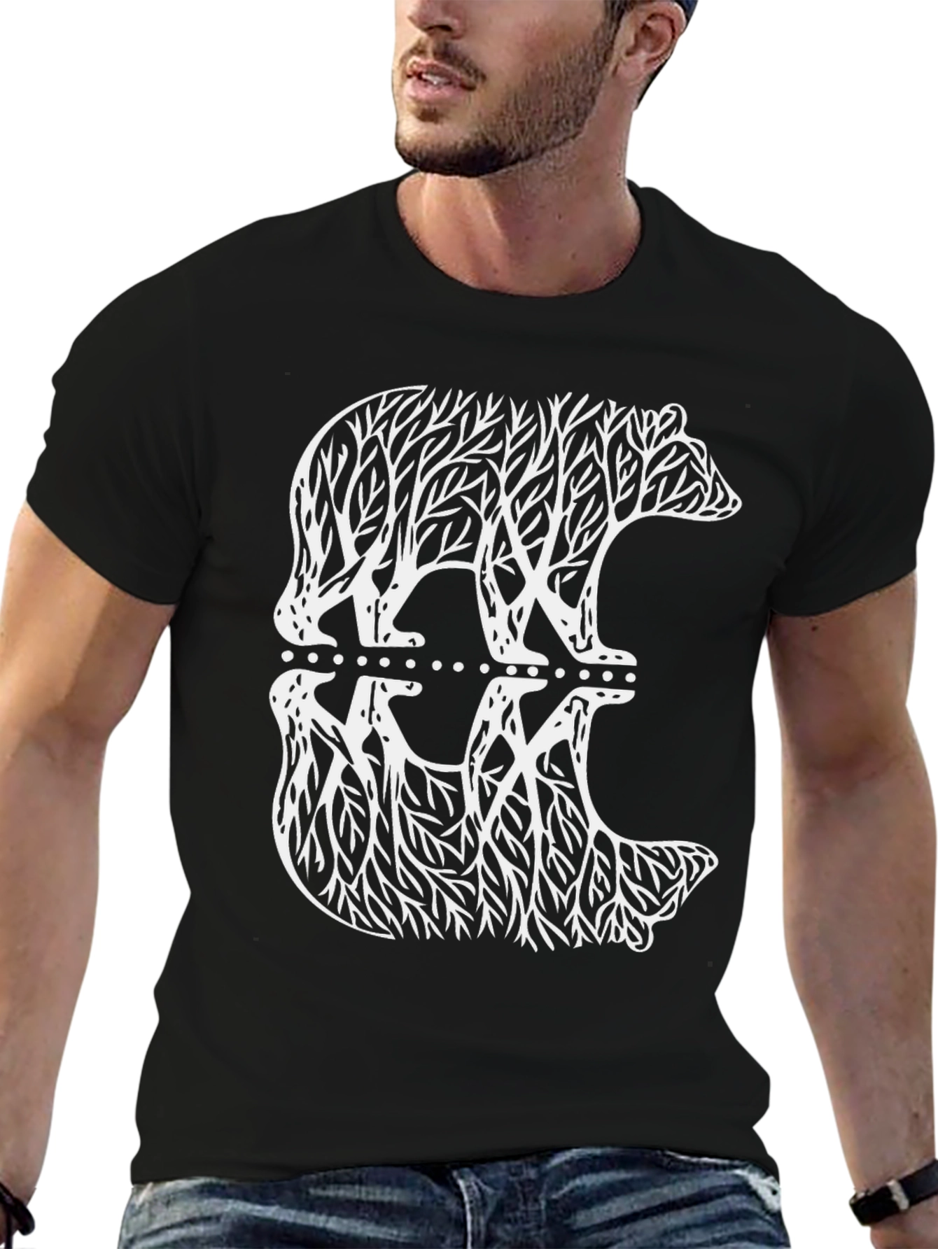 Black Nature Bear Graphic Tee - Black Cotton Blend T-Shirt view 6