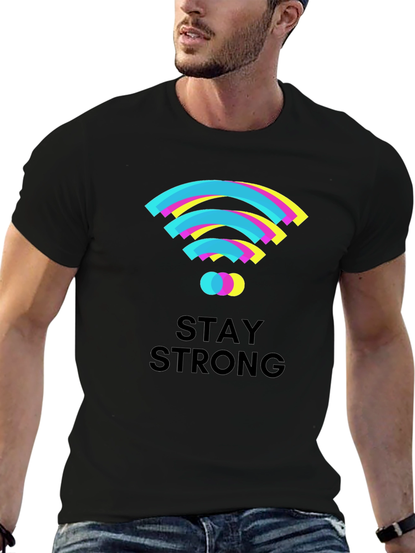 Black Stay Strong Graphic T-Shirt - Black Cotton Tee view 6