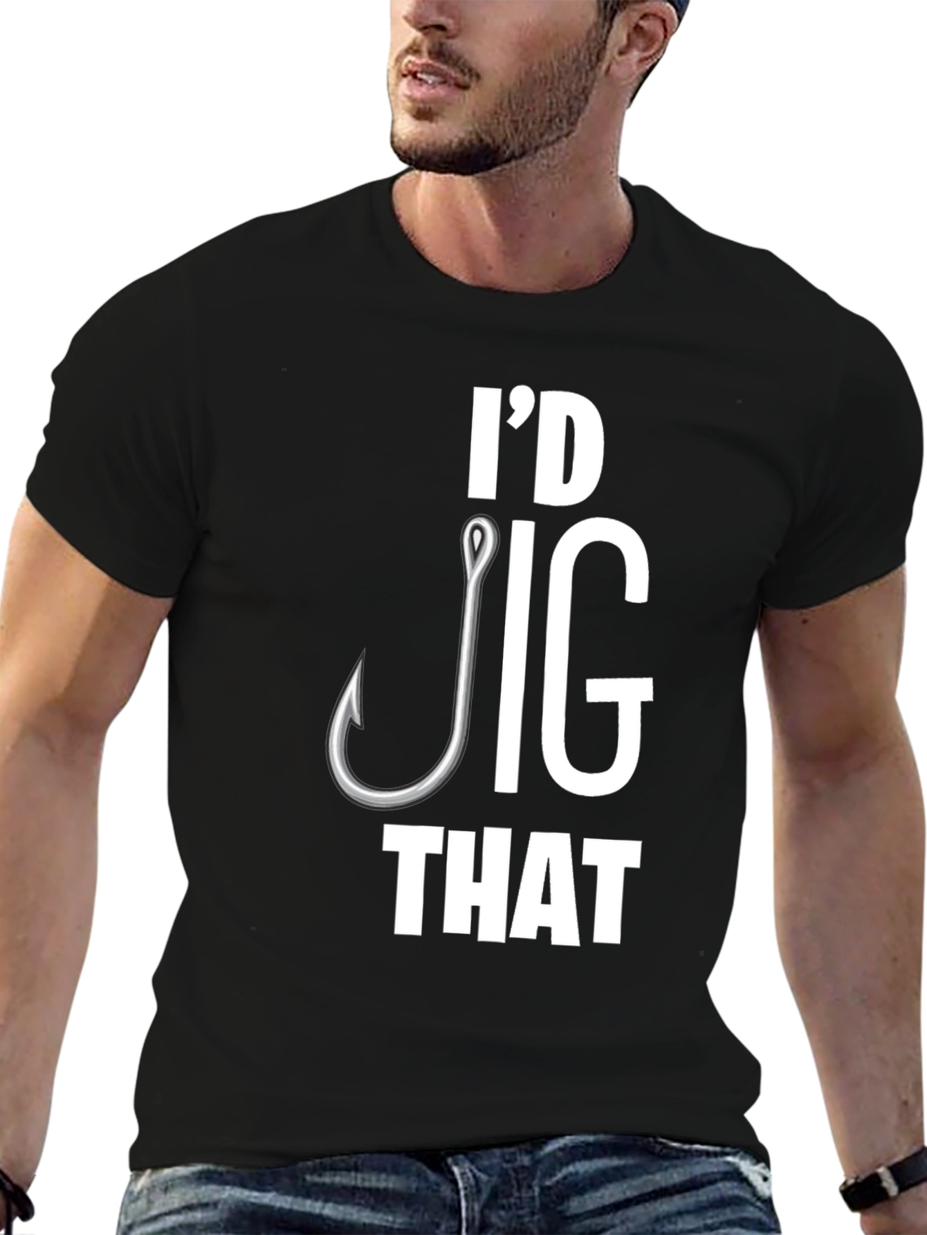 Black I'd Jig That T-Shirt, Funny Fishing Tee view 6