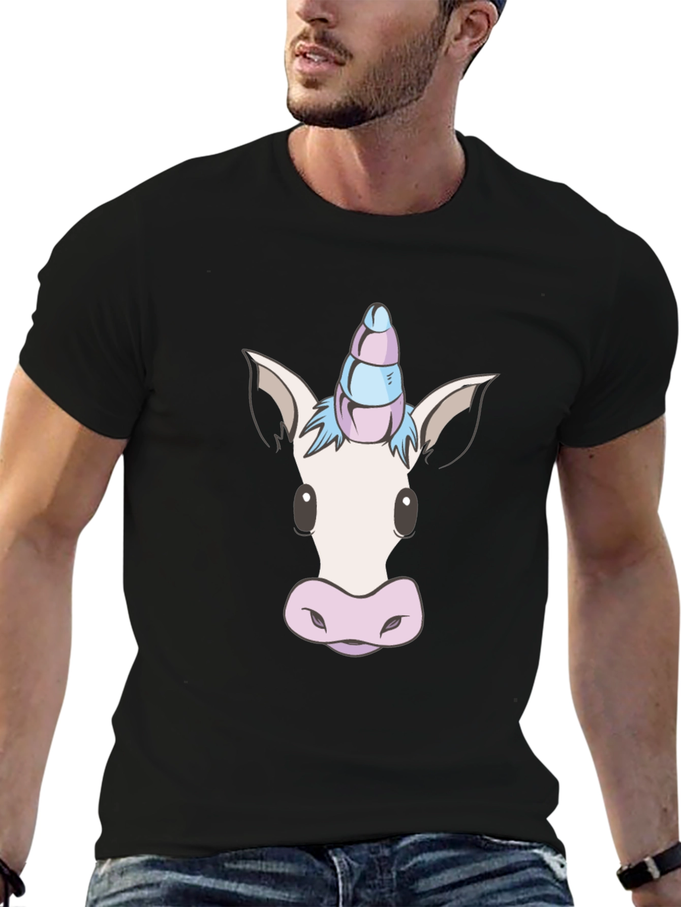 Black Unicorn Head Graphic Tee - Black Cotton Blend view 6