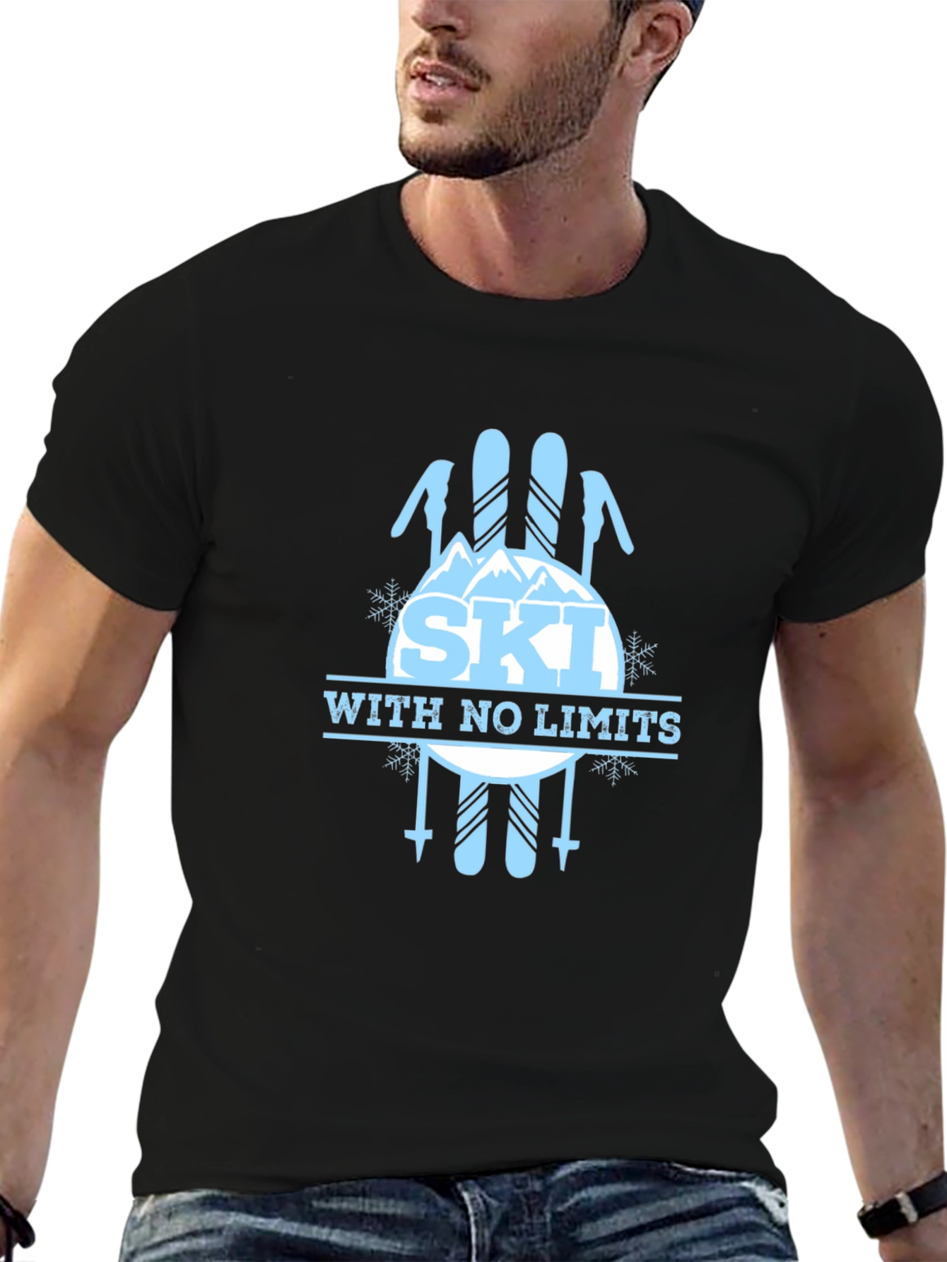 Black Ski With No Limits Black Graphic T-Shirt view 6