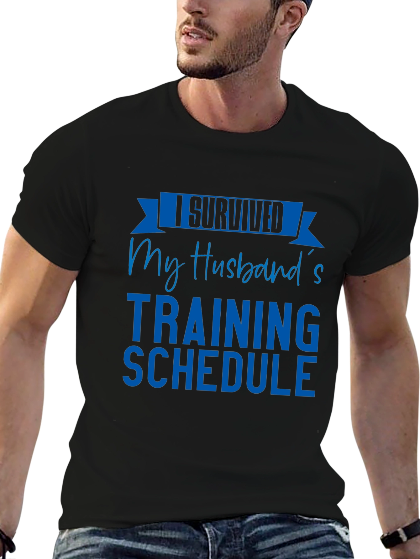 Black I Survived Husband's Training Schedule T-Shirt view 6