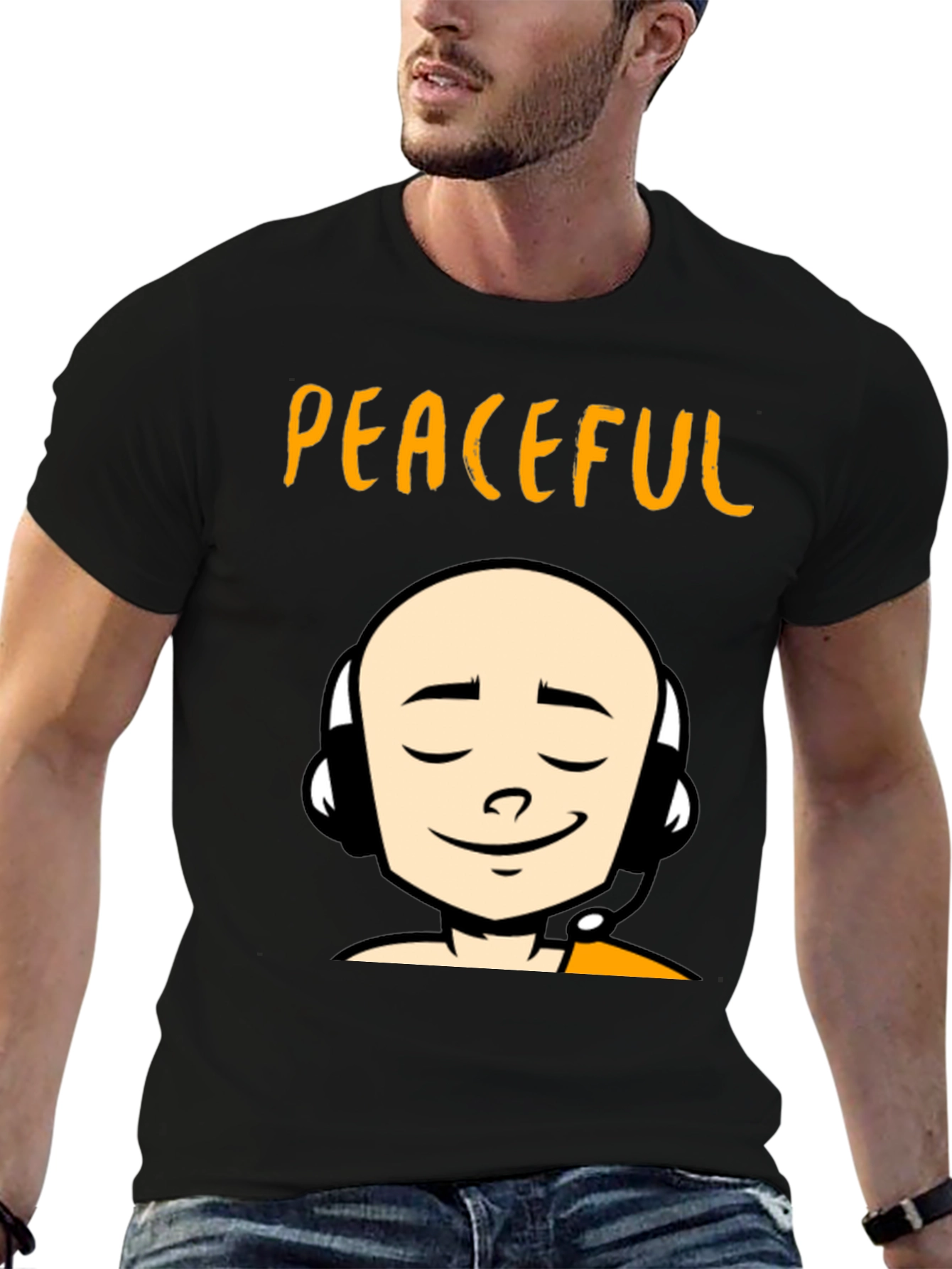 Peaceful Monk Graphic T-Shirt - Black Crew Neck Tee - 6