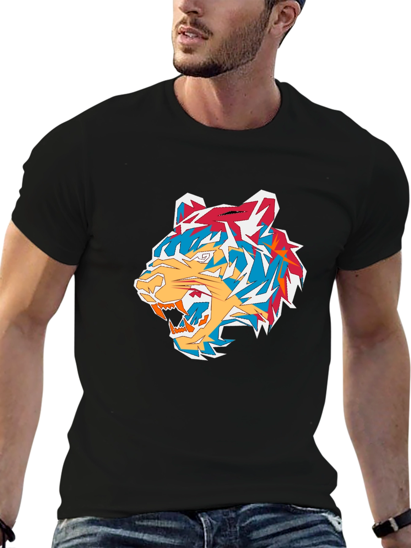 Black Cool Tiger Graphic Print Black T-Shirt view 6