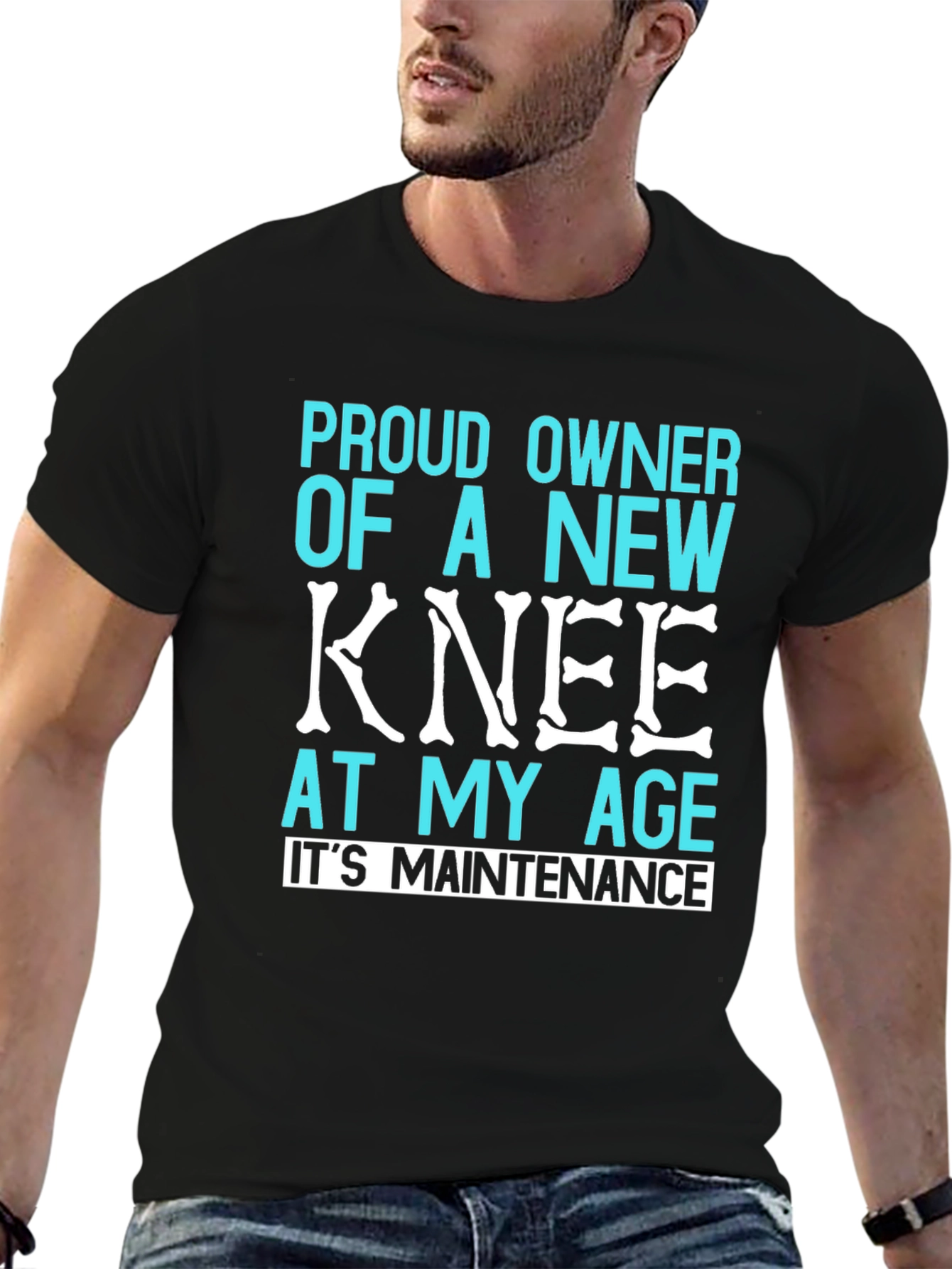 Black Proud New Knee T-Shirt - Funny Recovery Gift view 6