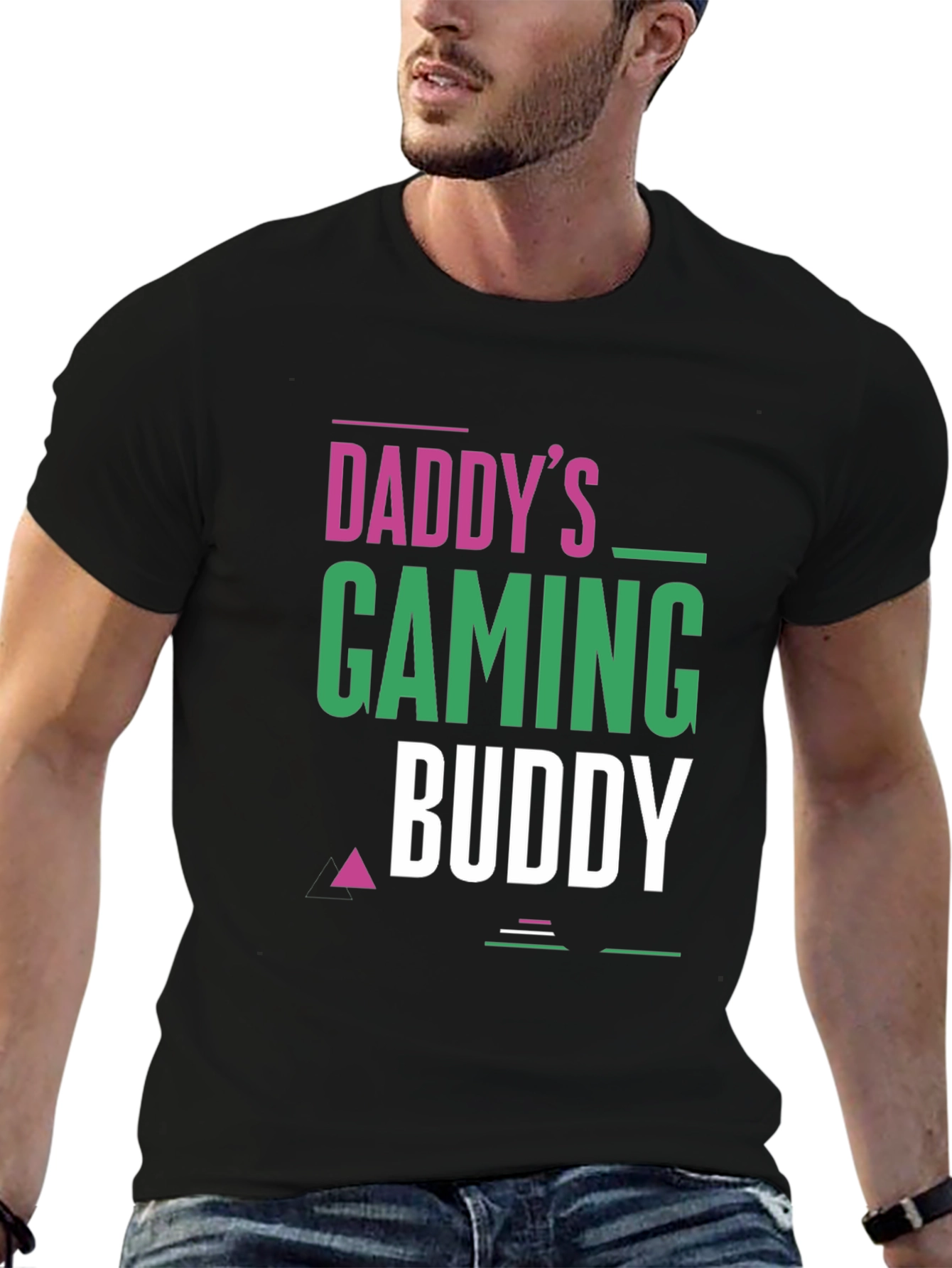 Black Daddy's Gaming Buddy Black T-Shirt view 6