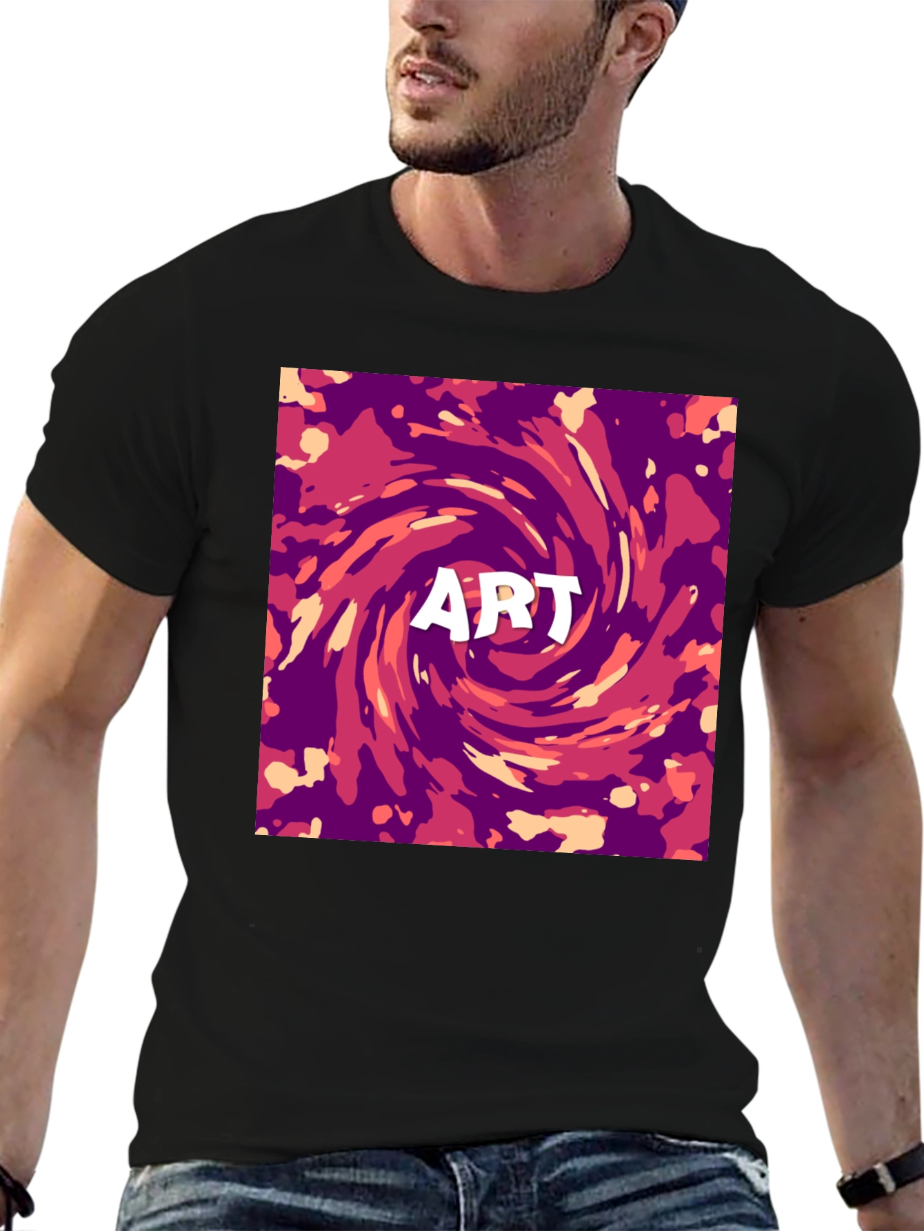 Black Abstract Art Swirl Graphic Print T-Shirt view 6
