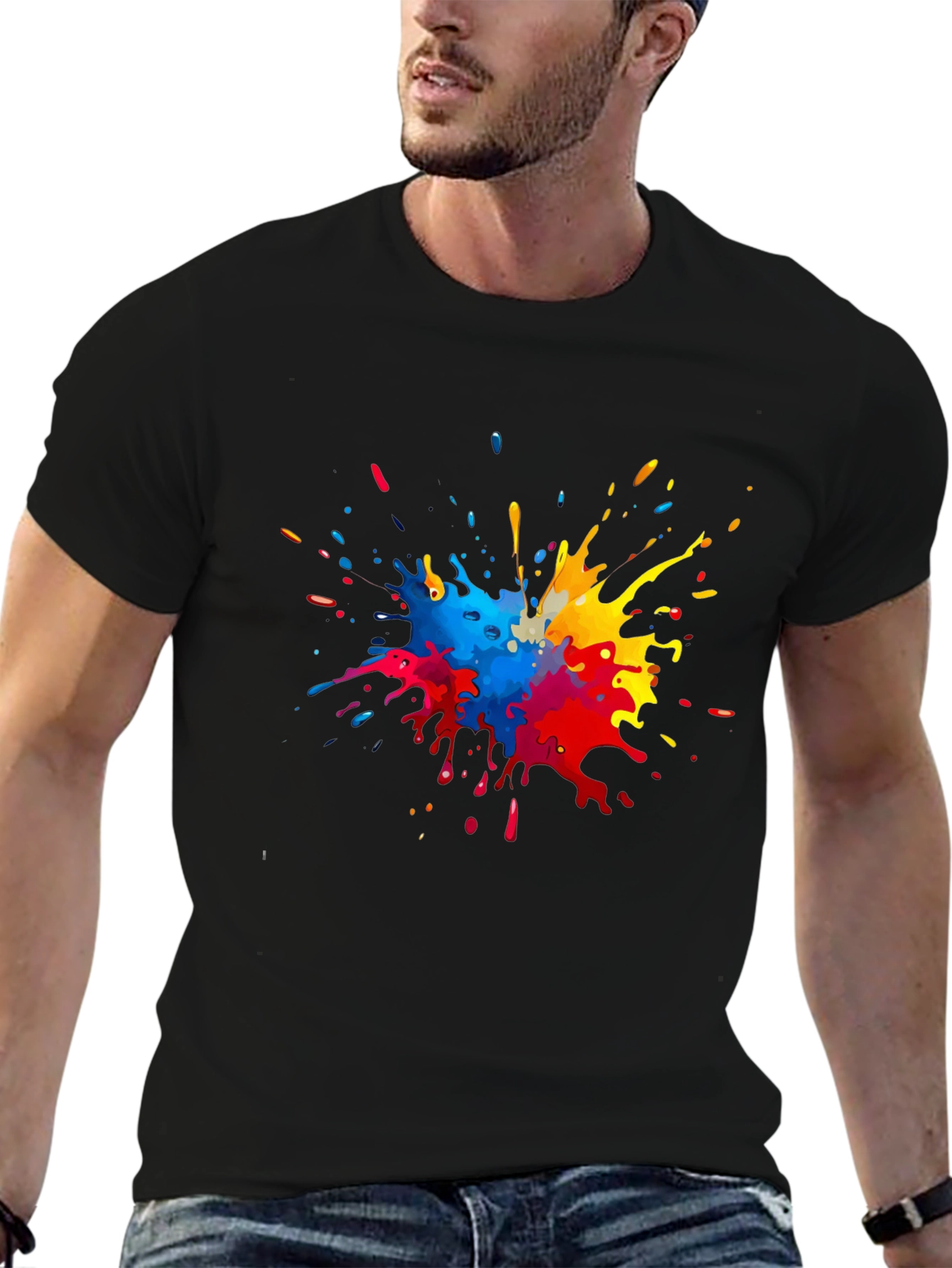 Black Colorful Paint Splatter Graphic T-Shirt view 6