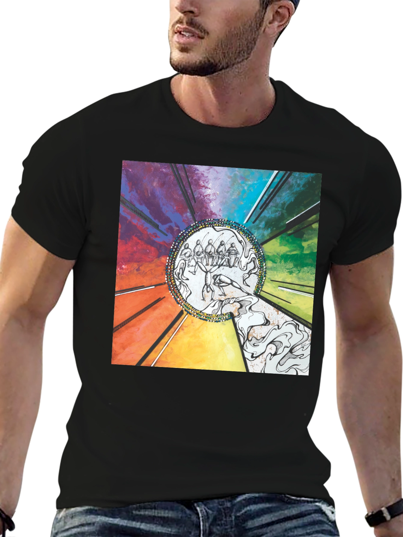 Black Colorful Graphic Print Black T-Shirt view 6