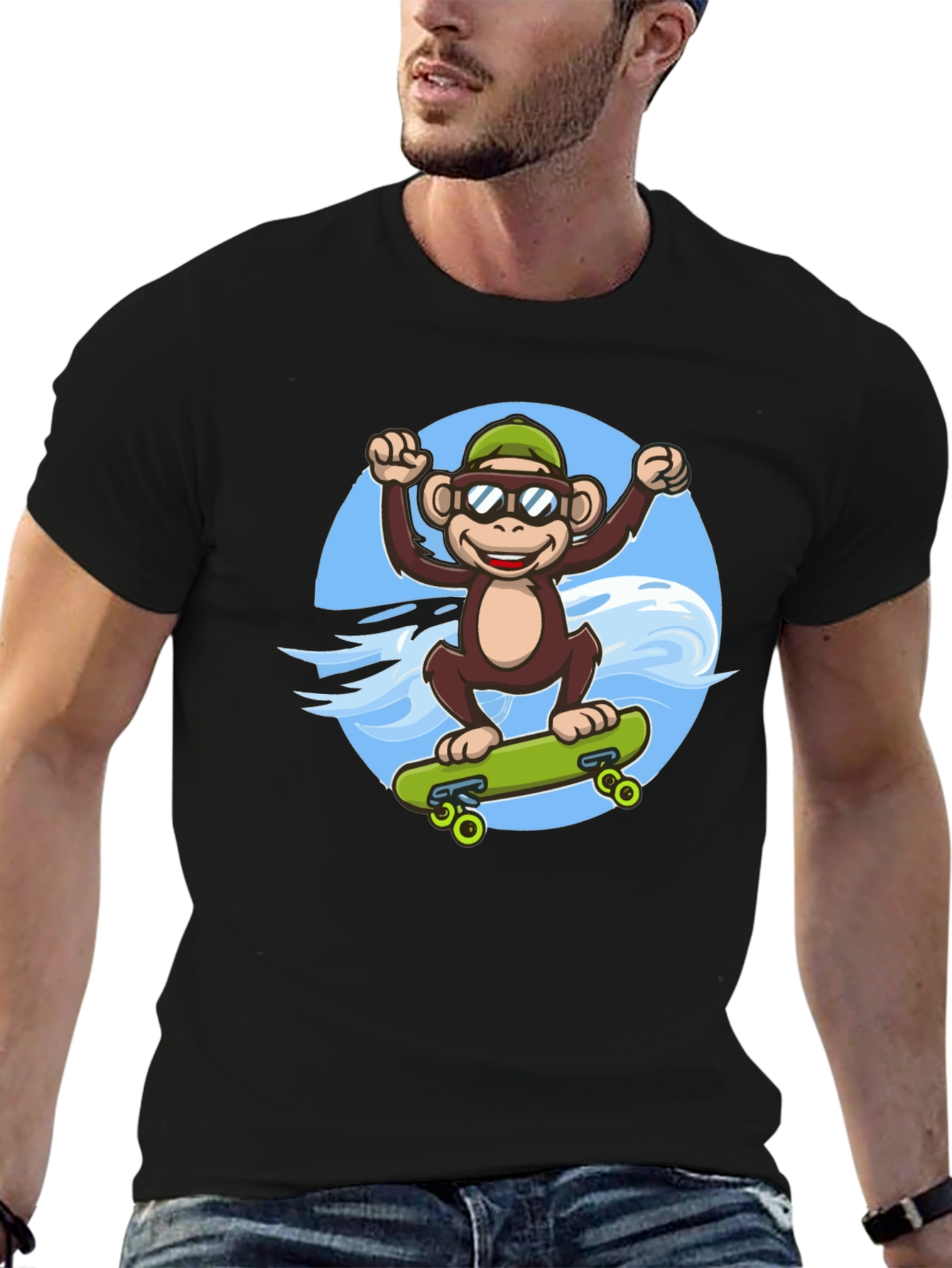 Black Monkey Skateboarder T-Shirt - Cool Graphic Tee view 6