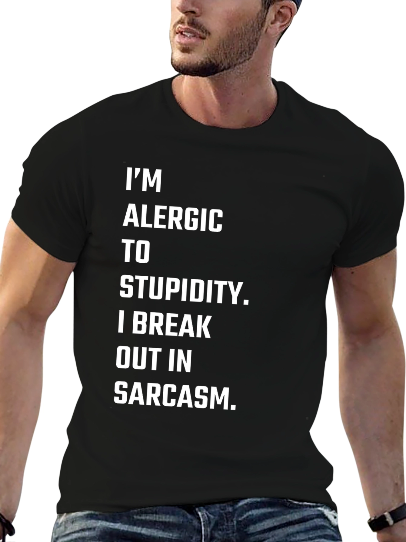 Black Sarcastic Humor T-Shirt - Allergy to Stupidity view 6