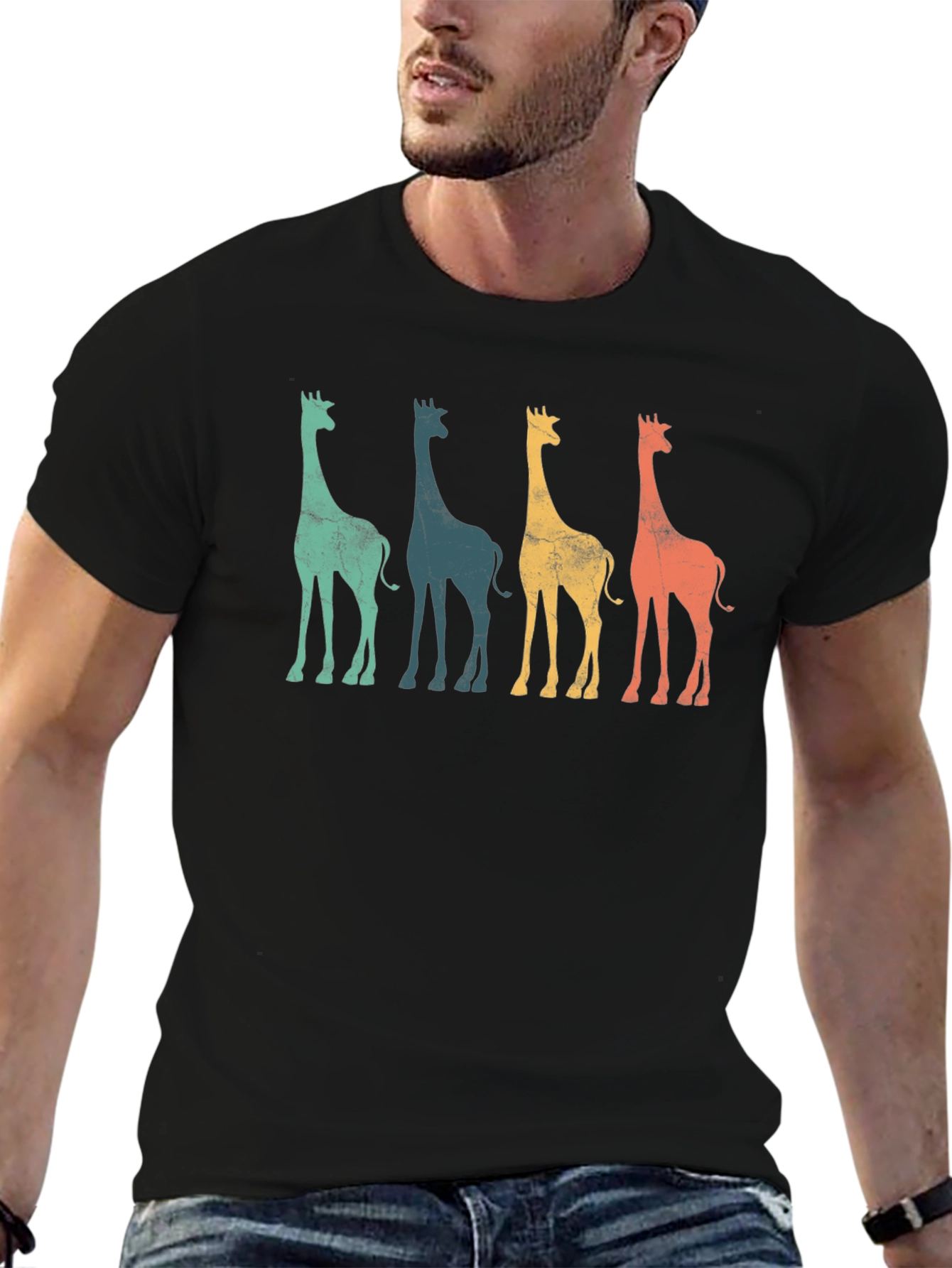 Black Retro Giraffe Graphic Tee - Cool Animal T-Shirt view 6