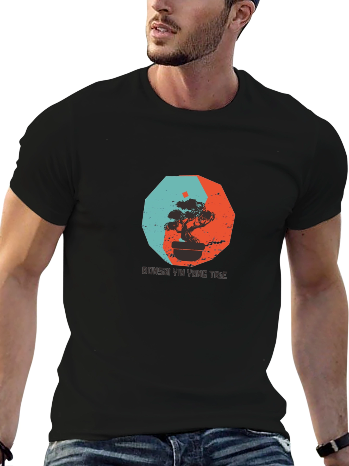 Black Yin Yang Bonsai Tree Graphic Tee - Black view 6