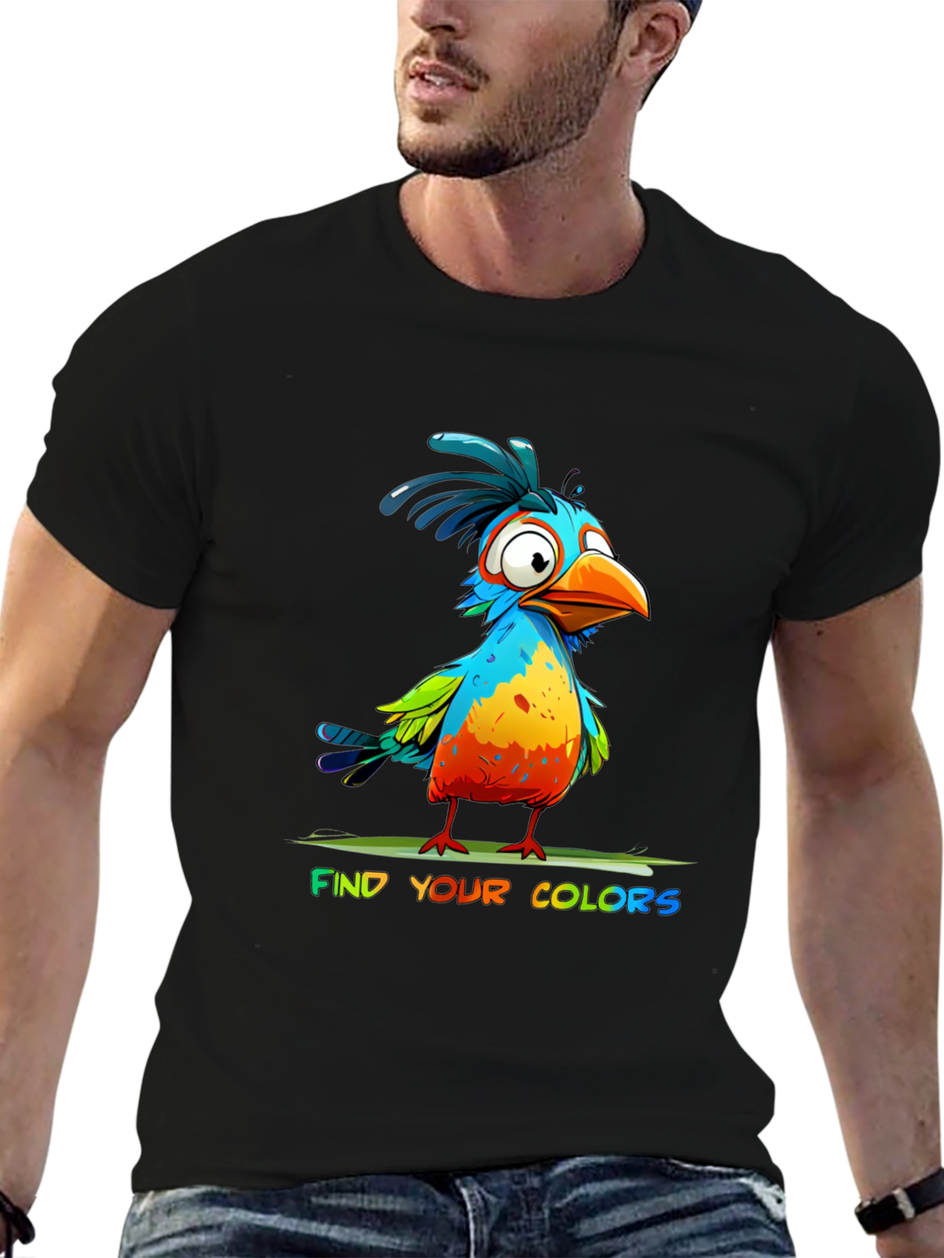 Black Colorful Cartoon Bird T-Shirt - Find Your Colors view 6