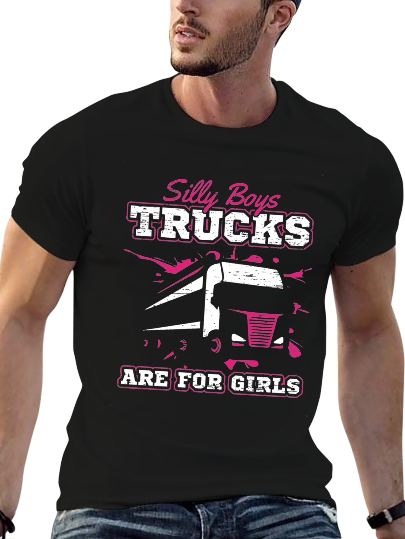 Black Silly Boys Trucks Are For Girls Black T-Shirt view 6