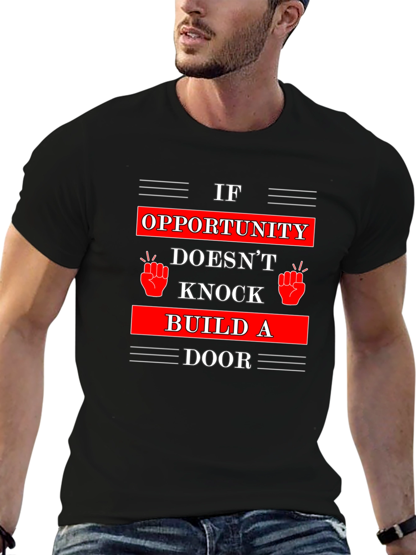 Black Opportunity Knocks T-Shirt - Build A Door view 6