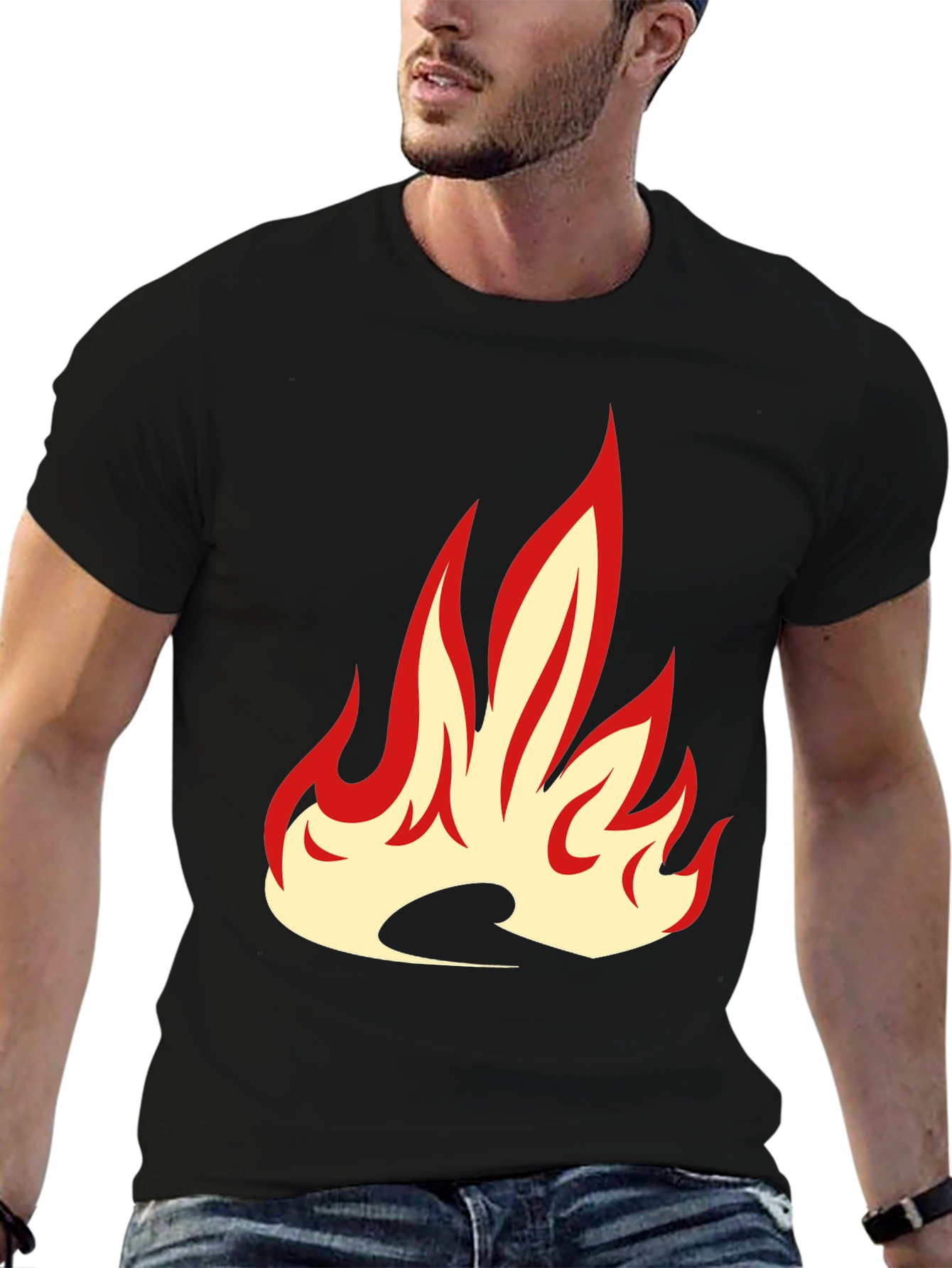 Black Fiery Flame Graphic Tee - Bold Black T-Shirt view 6