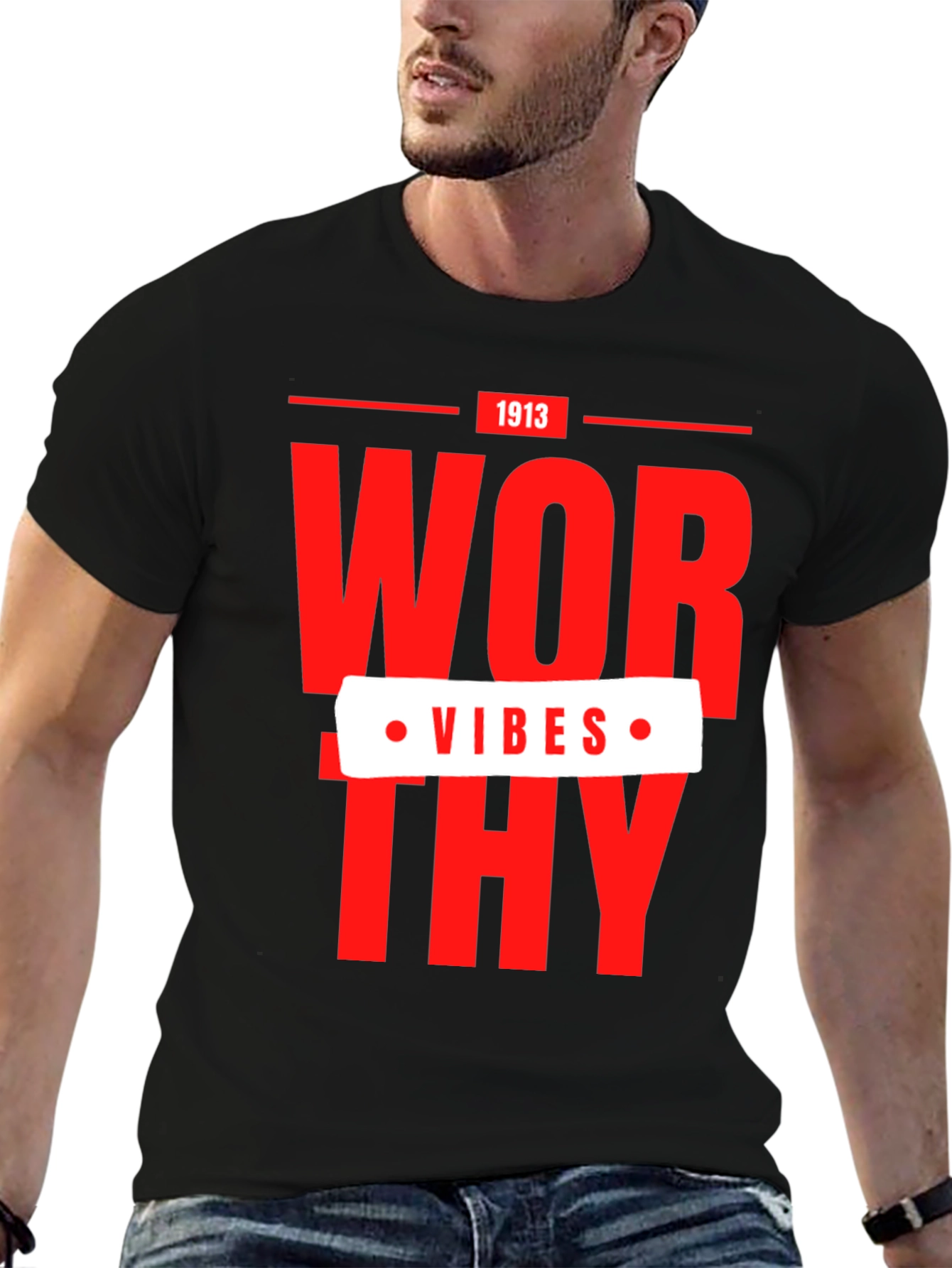 Black Worthy Vibes 1913 Graphic T-Shirt view 6