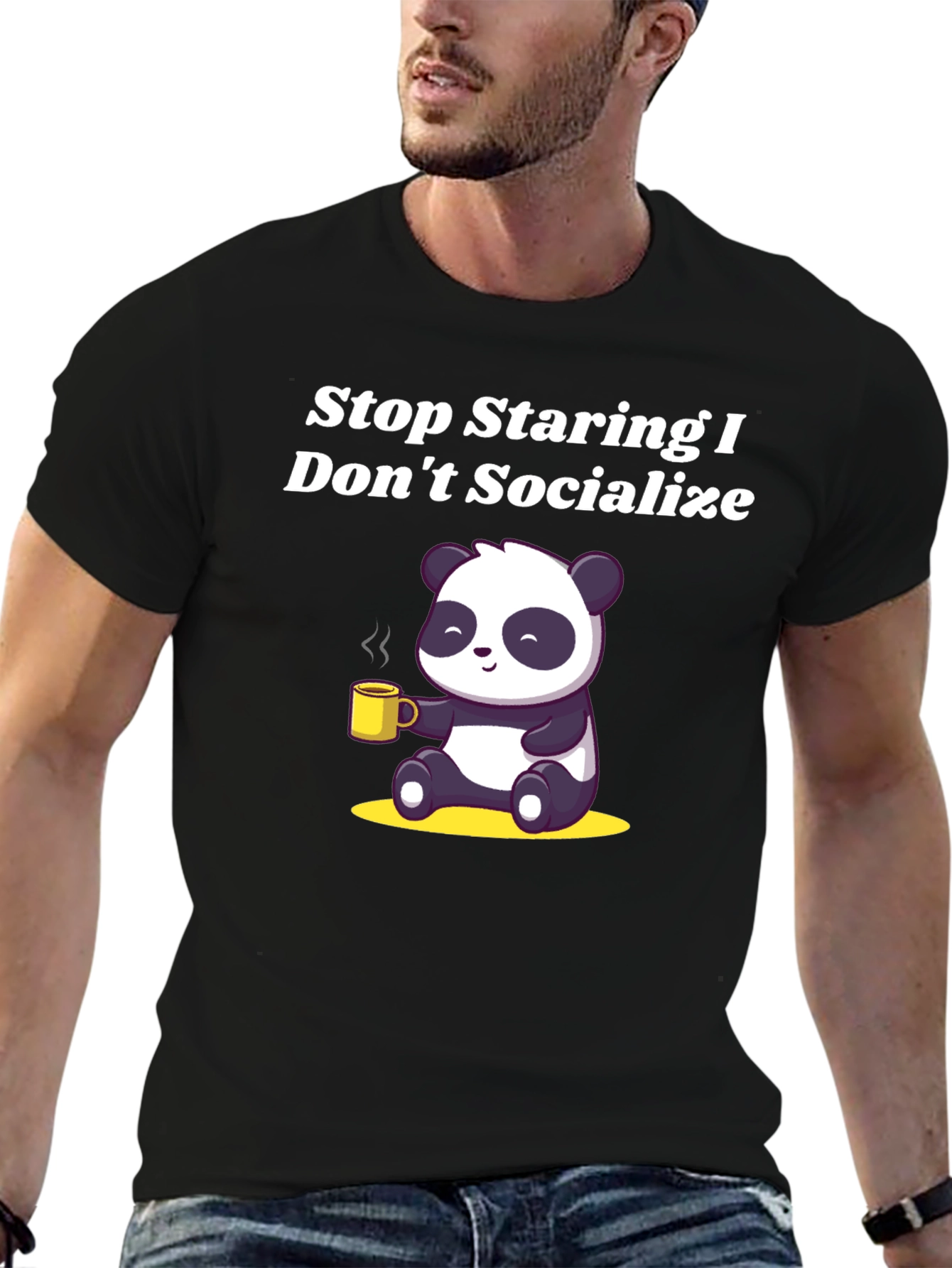 Black Stop Staring Panda T-Shirt view 6