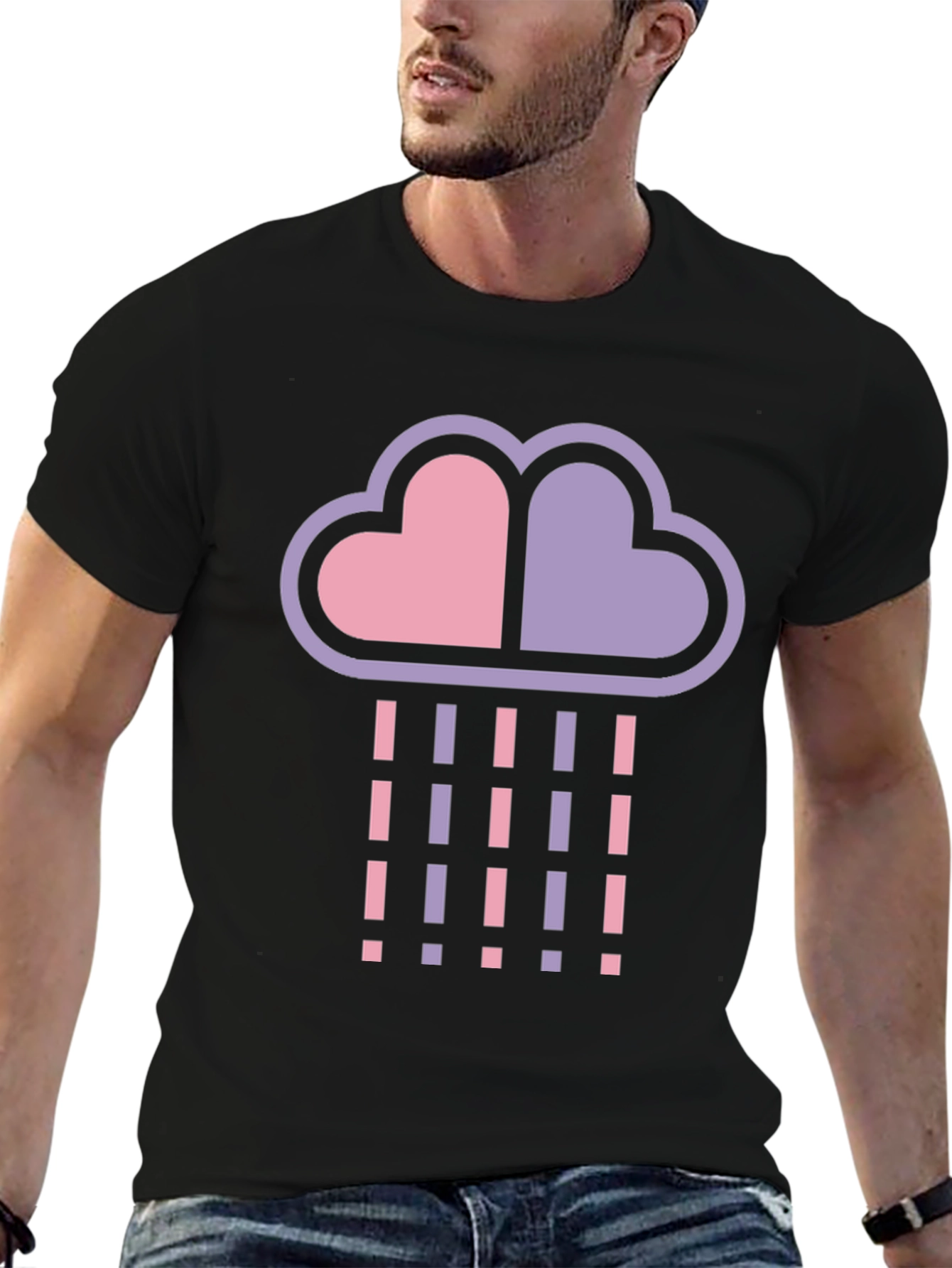 Black Heart Cloud Rain T-Shirt - Black Cotton Blend view 6