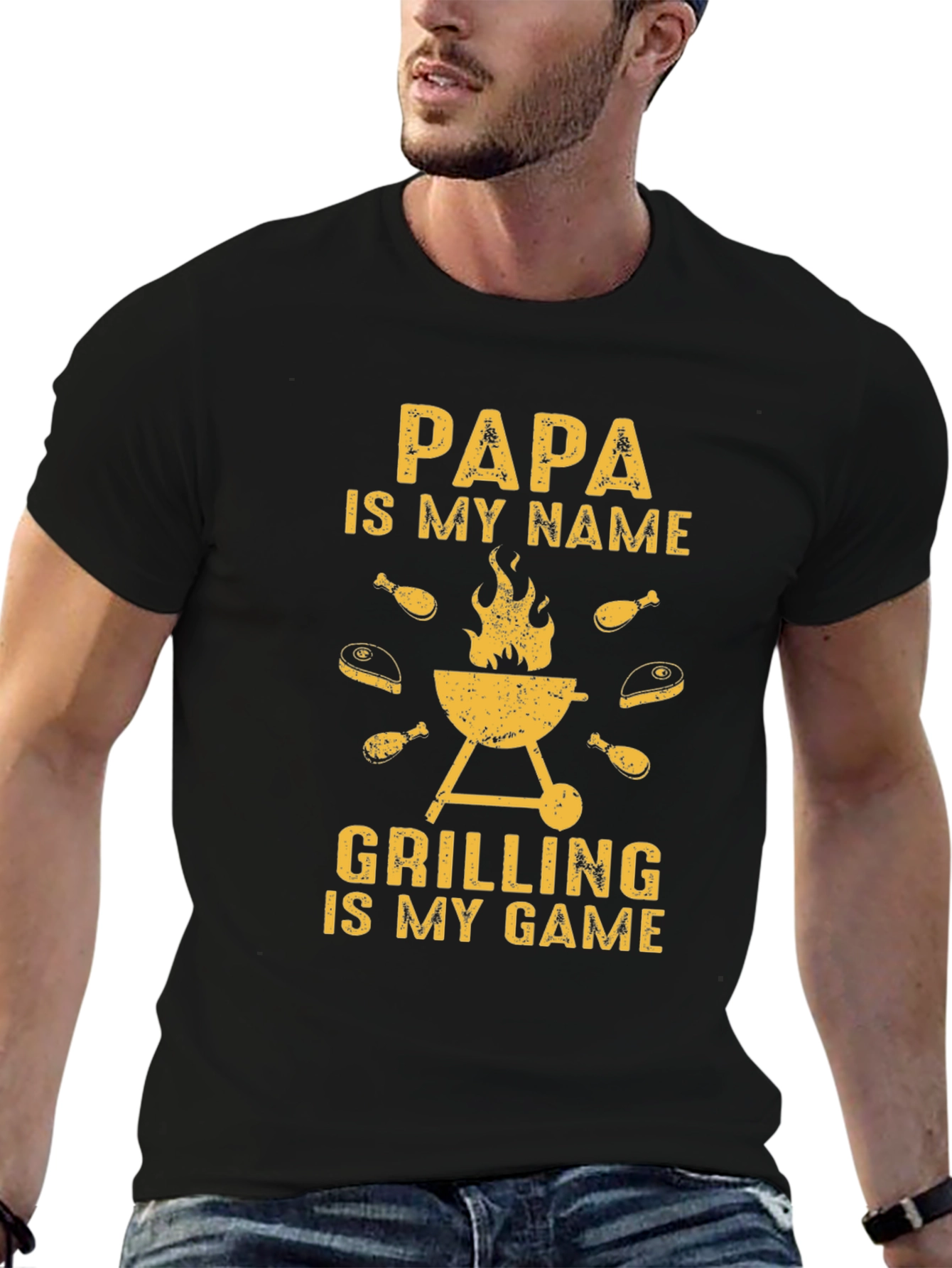 Black Papa's Grilling Game T-Shirt - Perfect BBQ Gift view 6