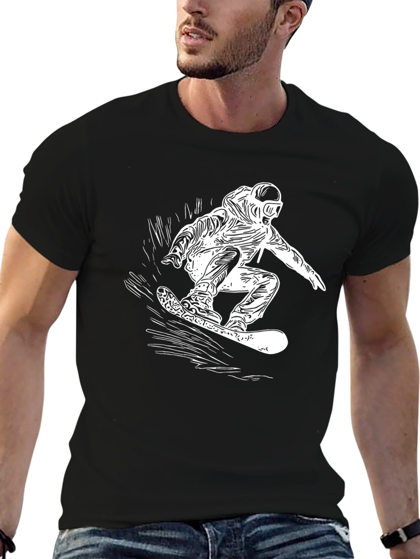 Black Snowboarder Graphic Tee - Black Cotton T-Shirt view 6
