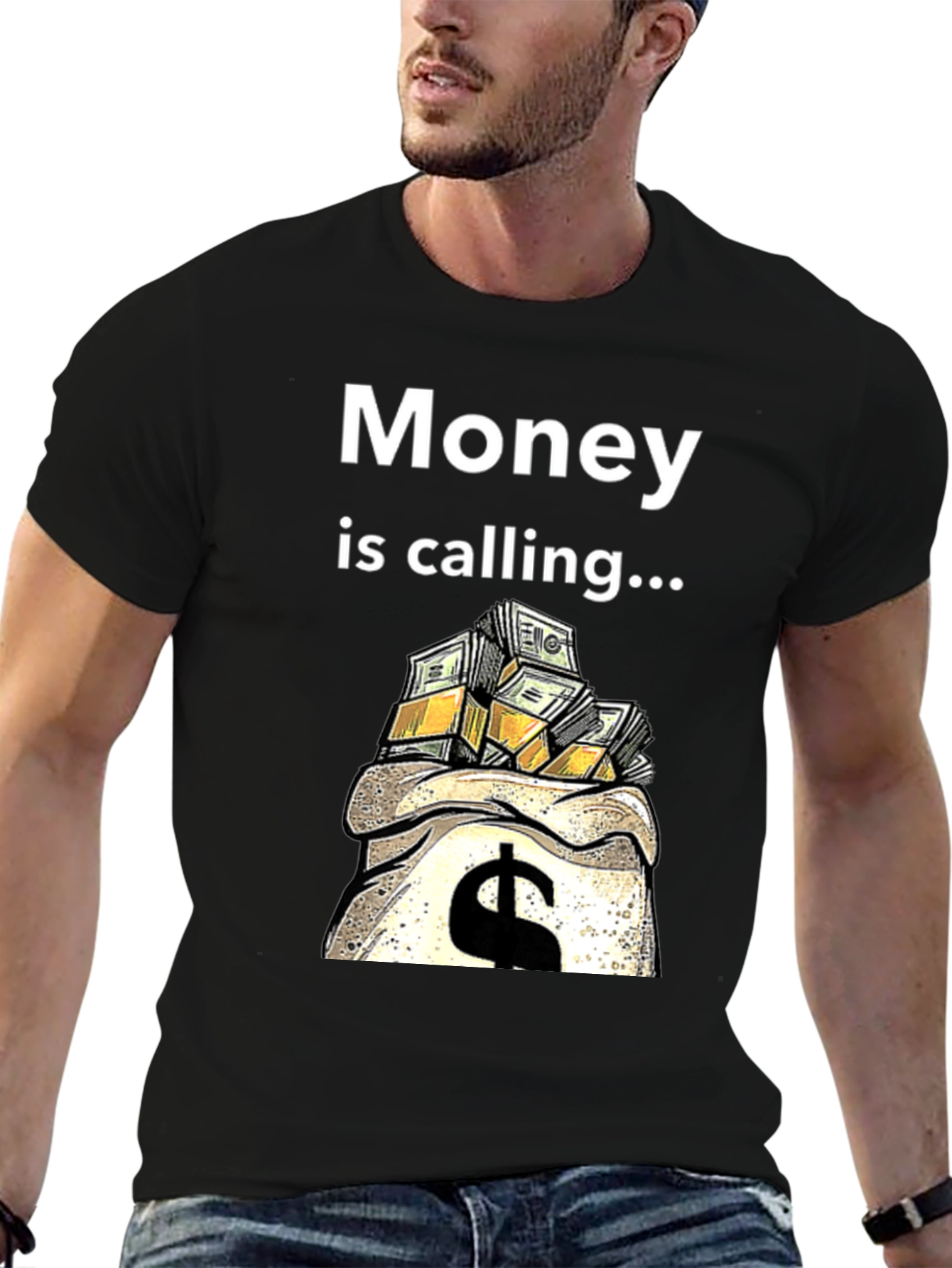 Black Money Calling Graphic Tee view 6