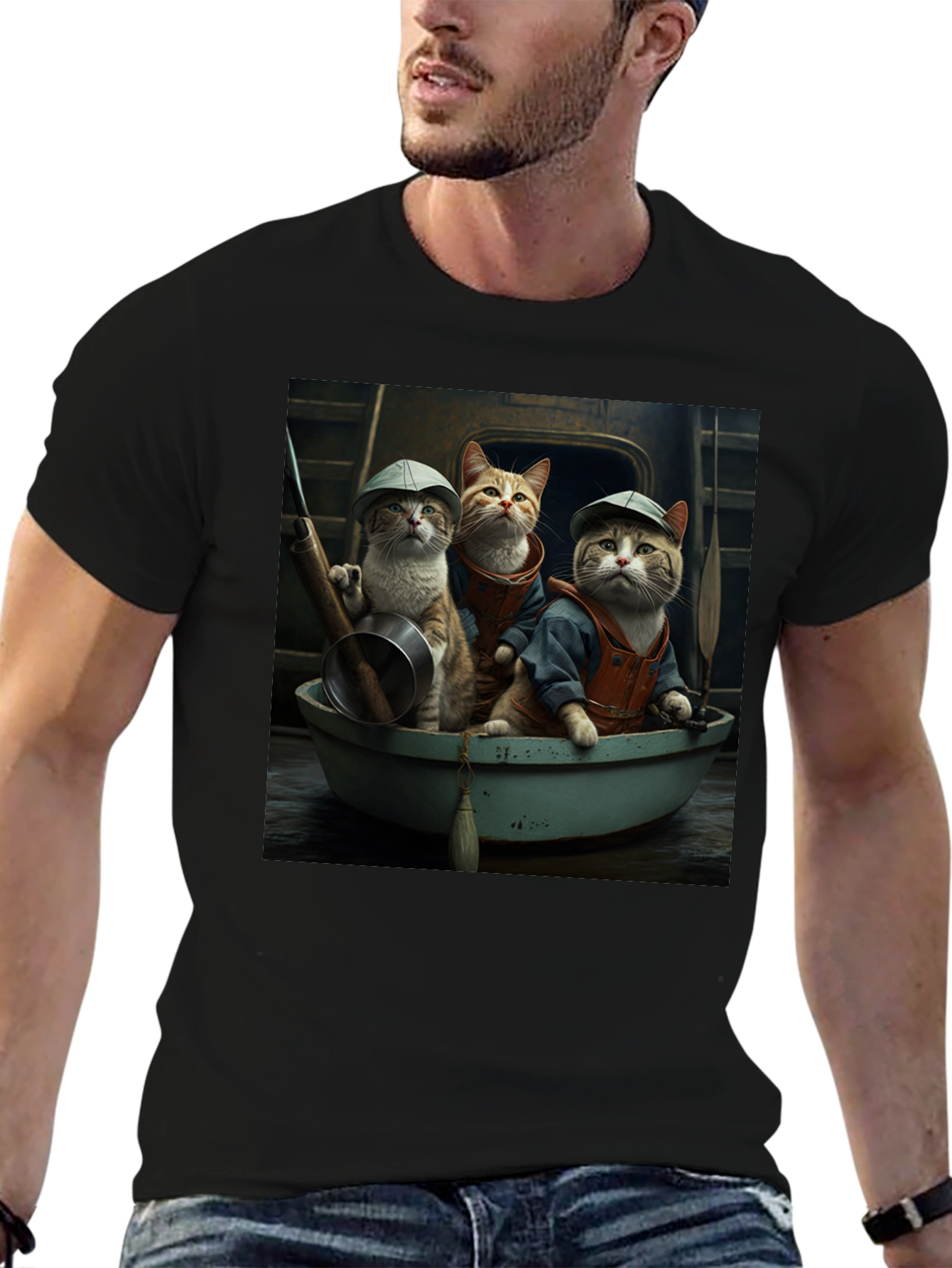 Black Cats in Boat Graphic Tee view 6