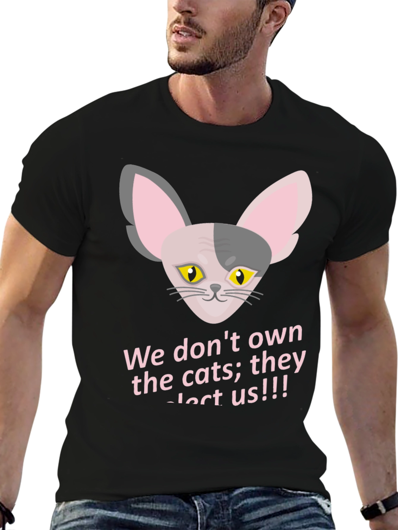 Black Funny Cat T-Shirt - "They Elect Us!!!" view 6