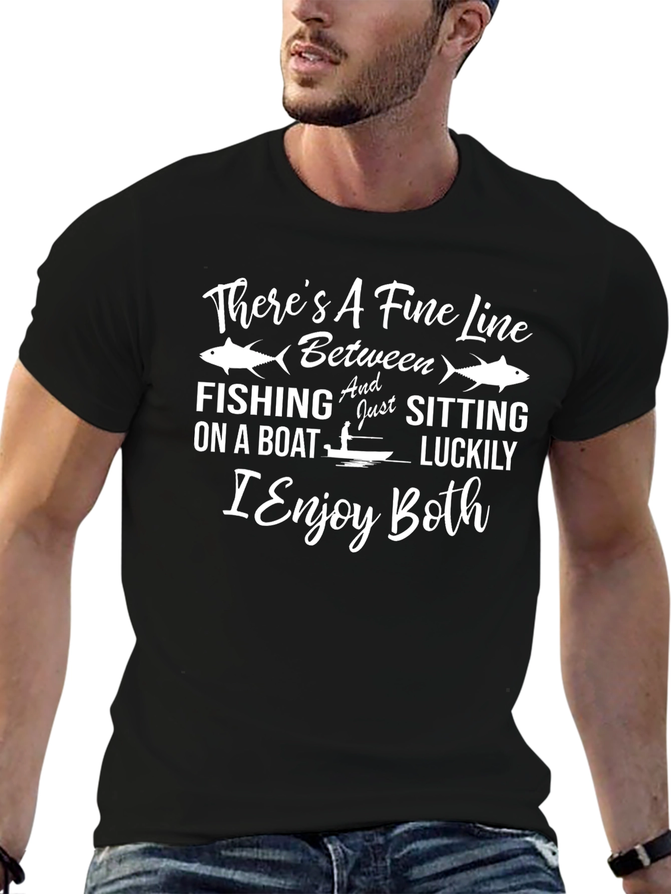 Black There's a Fine Line Fishing Graphic T-Shirt view 6