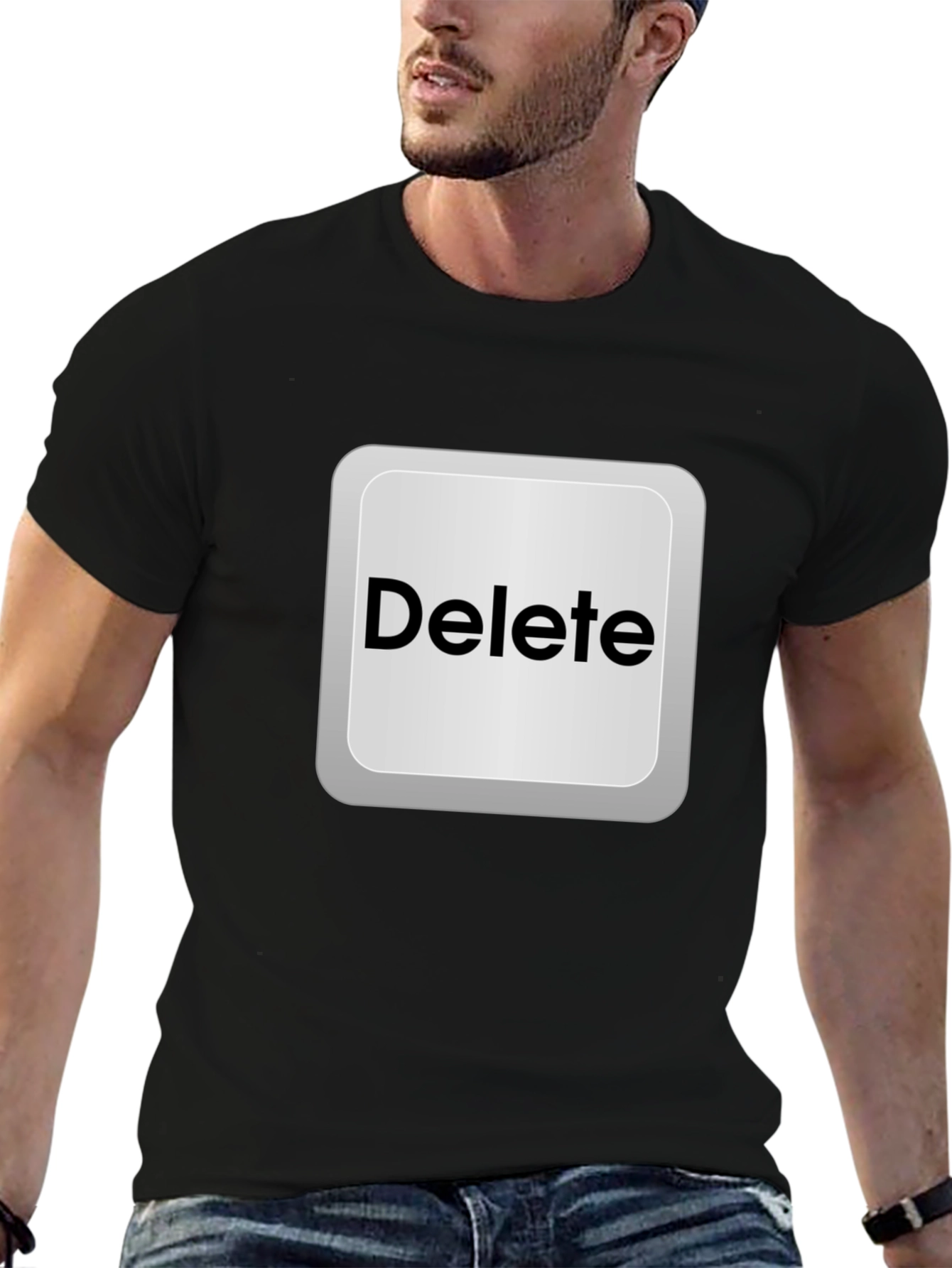 Black Delete Button Graphic Tee - Novelty Design view 6