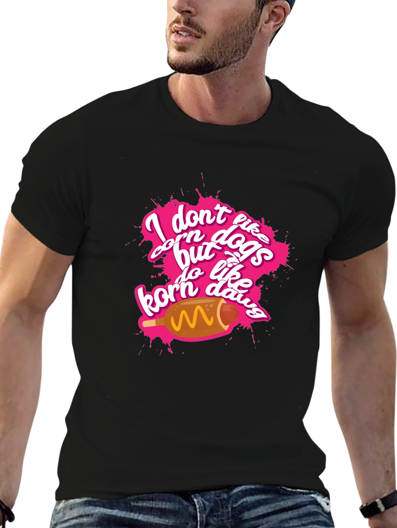 Black I Don't Like Corn Dogs Funny Graphic Tee view 6