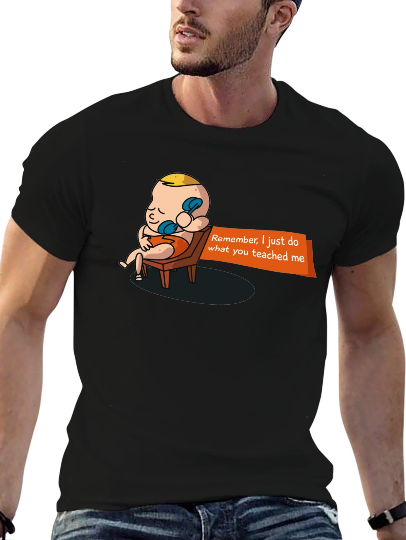 Black Funny Baby On Phone Graphic Tee - Remember What You Taught Me! view 6