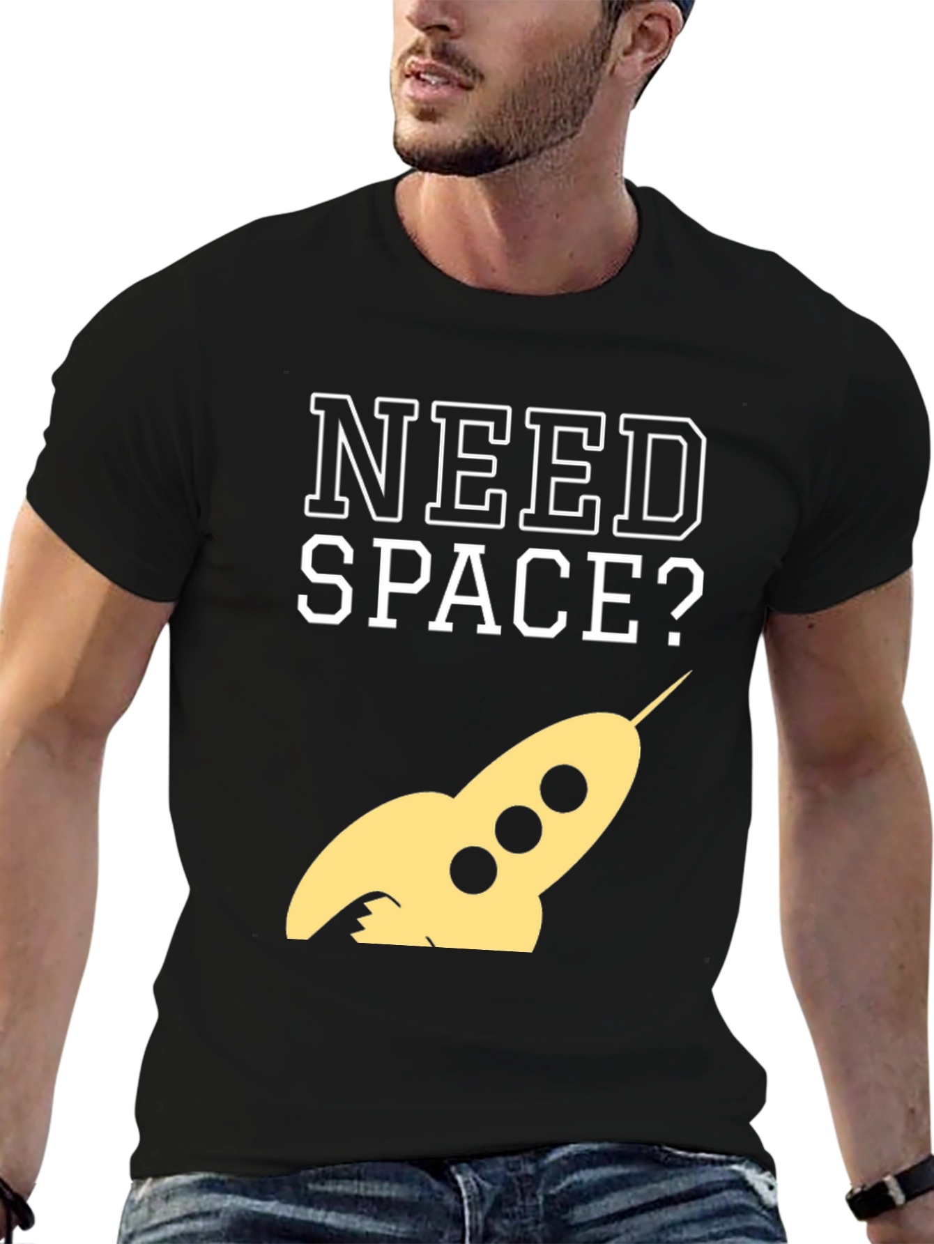 Black Need Space? Rocket Graphic Tee - Black Cotton T-Shirt view 6