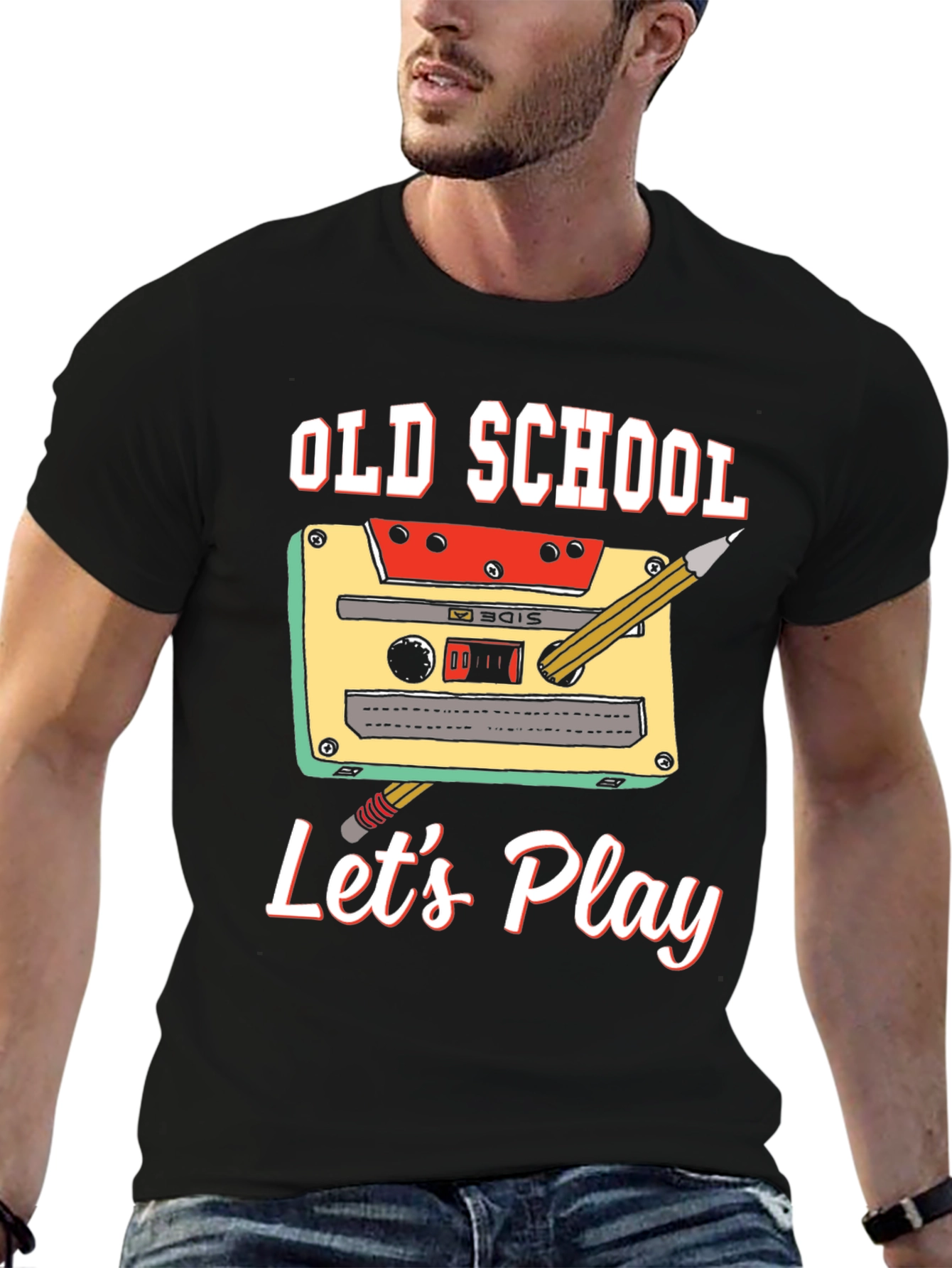 Black Old School Let's Play Graphic Tee view 6