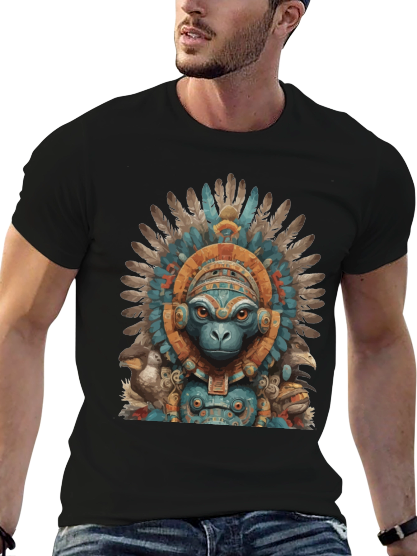 Black Monkey Aztec Headdress Graphic Tee view 6